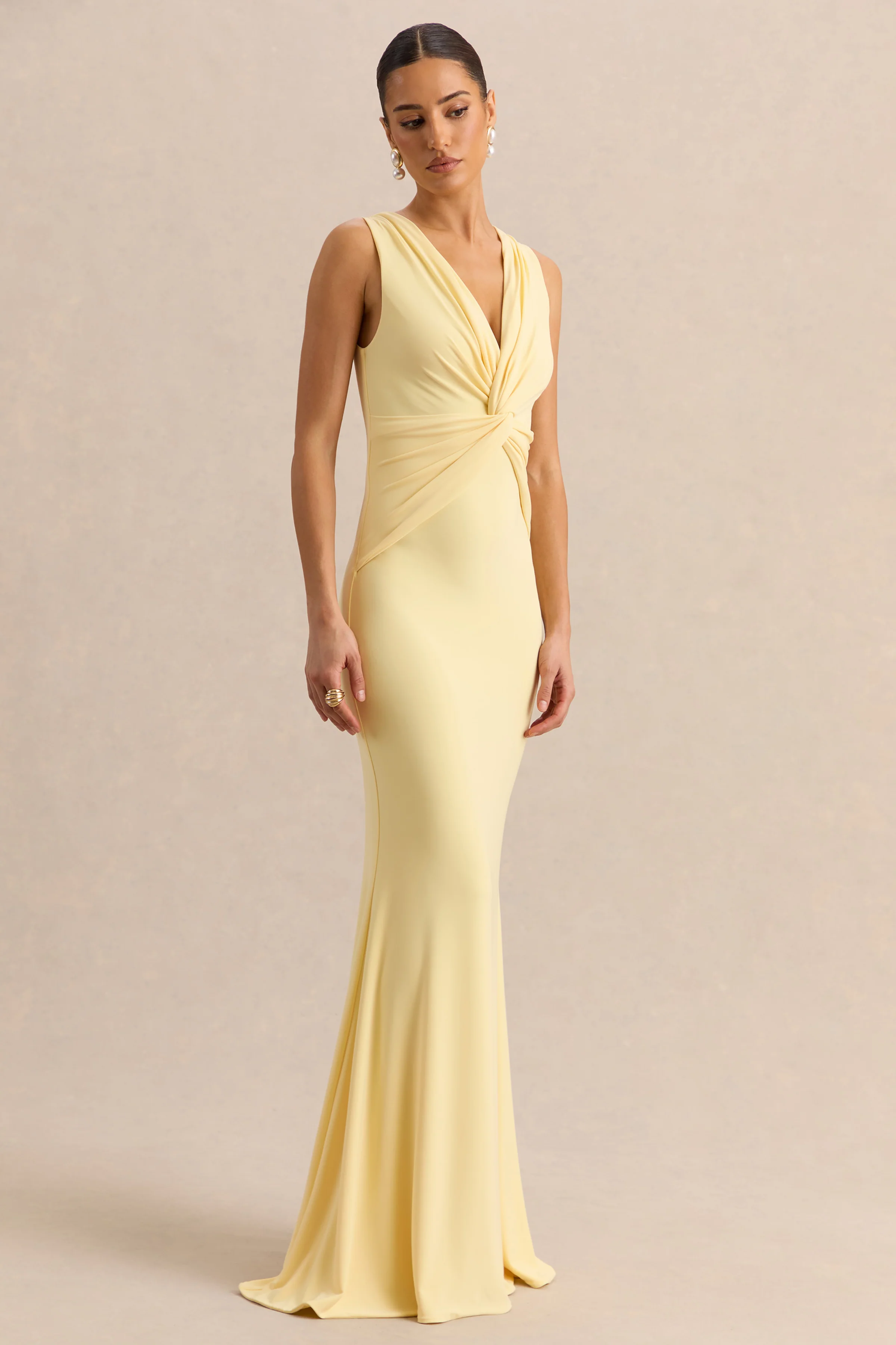 Holly | Lemon Plunge-Neck Maxi Dress With Twist-Detail