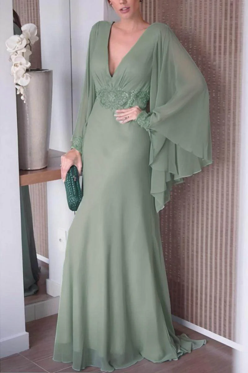 Sheath-Column Sweep-Brush Train Chiffon Mother Dress CM0077