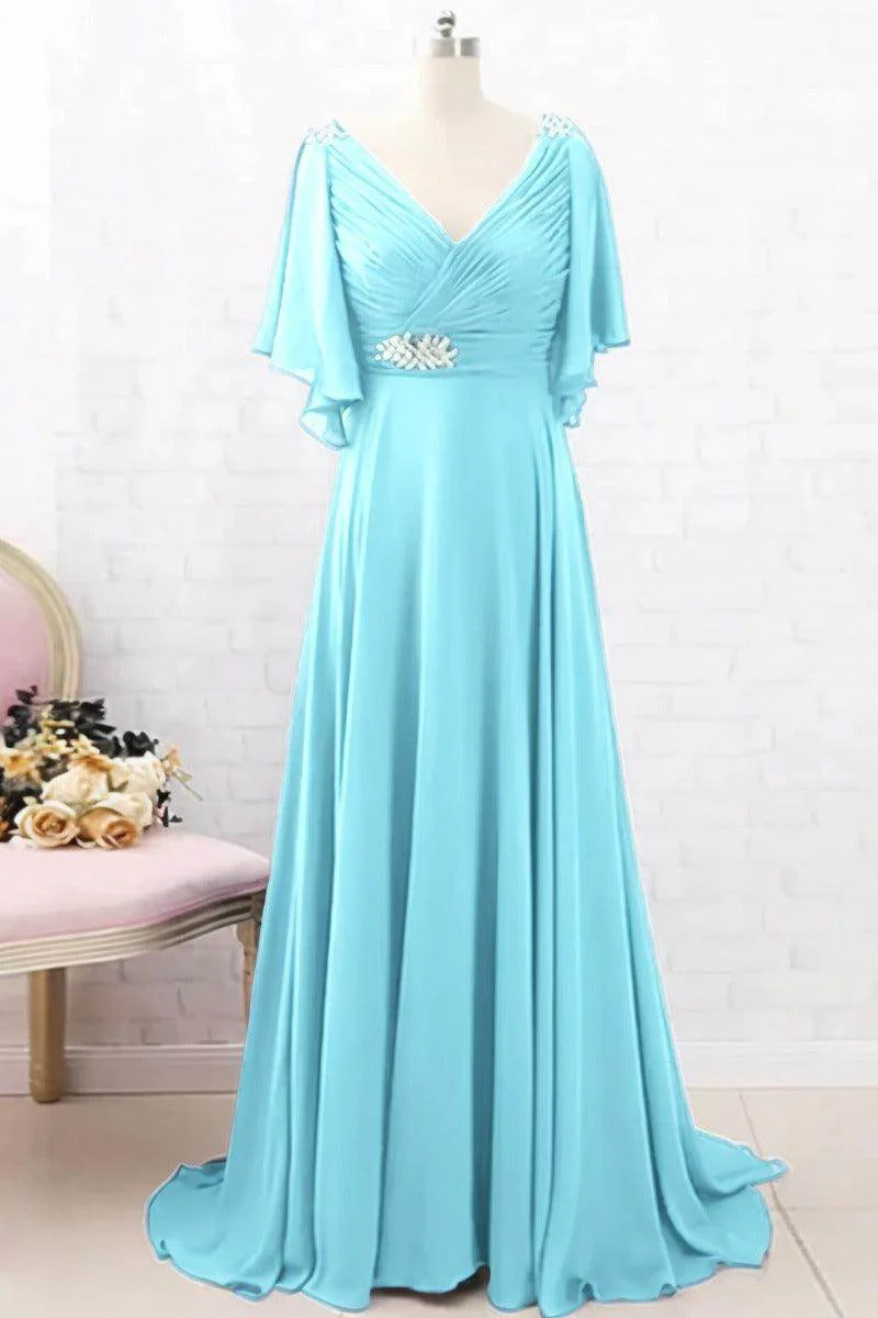 A-Line Sweep-Brush Train Chiffon Mother Dress CM0082