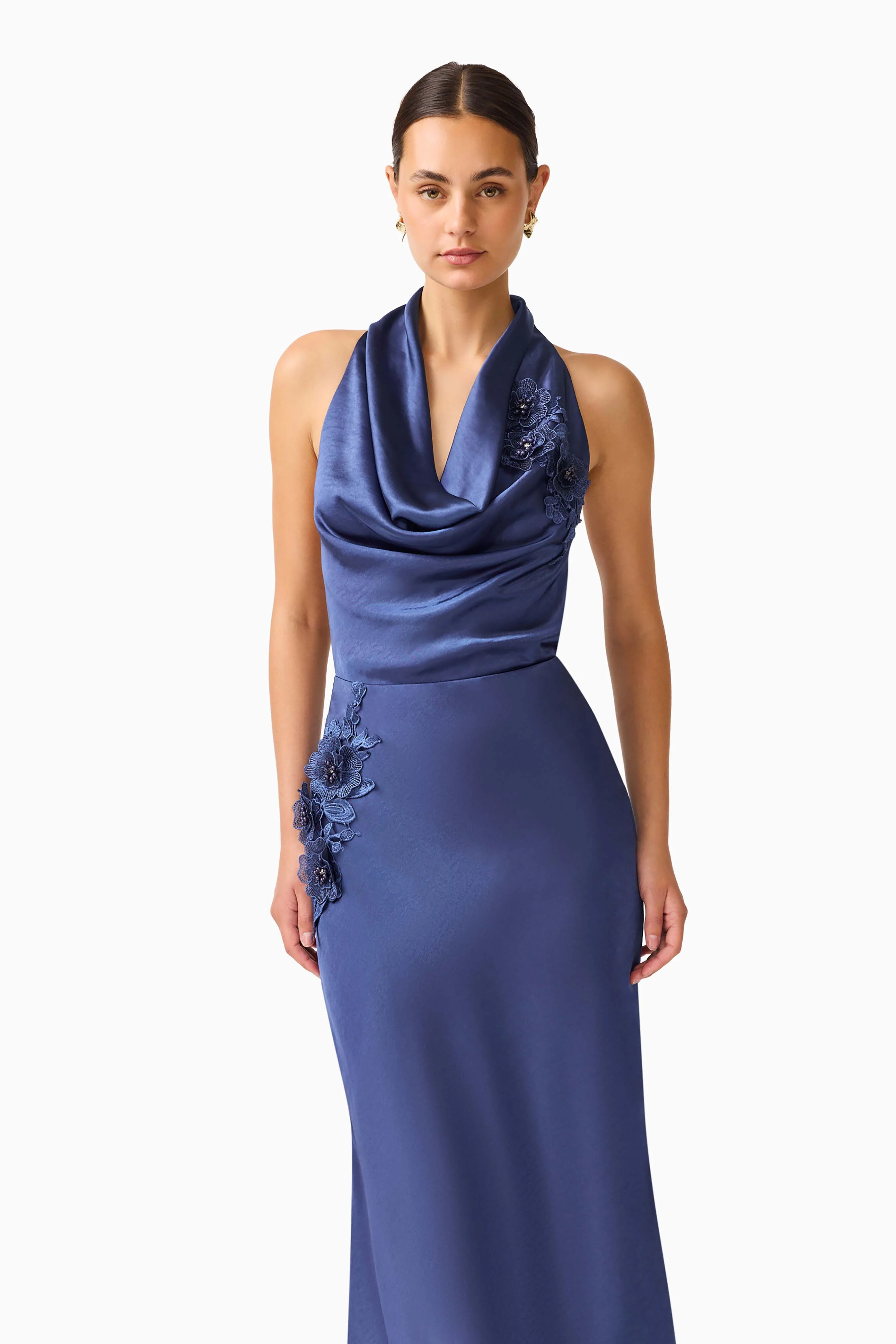 Florea Cowl Neck Gown in Navy
