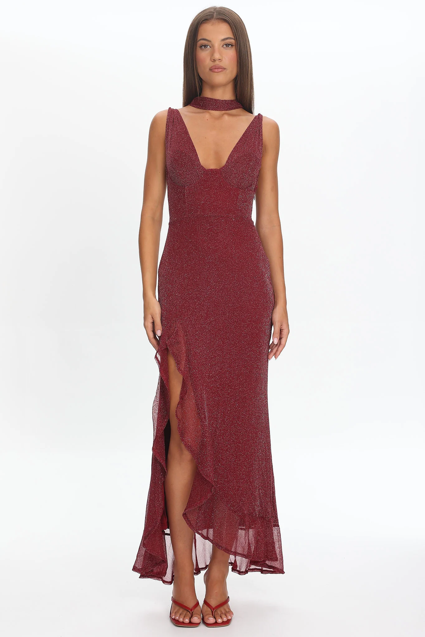 Chantrelle Twist Back Split Maxi Dress Wine - luluinthesky