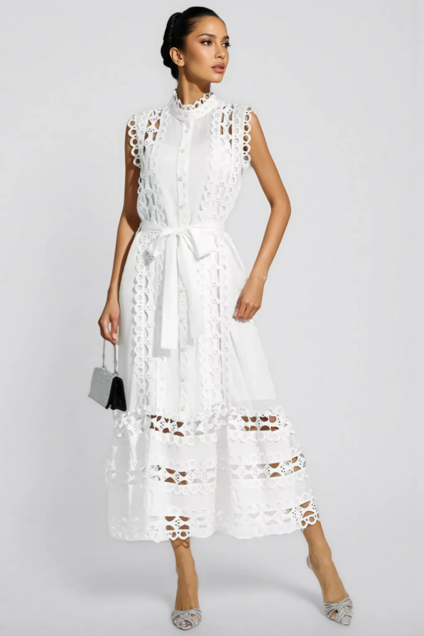 Yarera White Sleeveless Hollow Maxi Dress