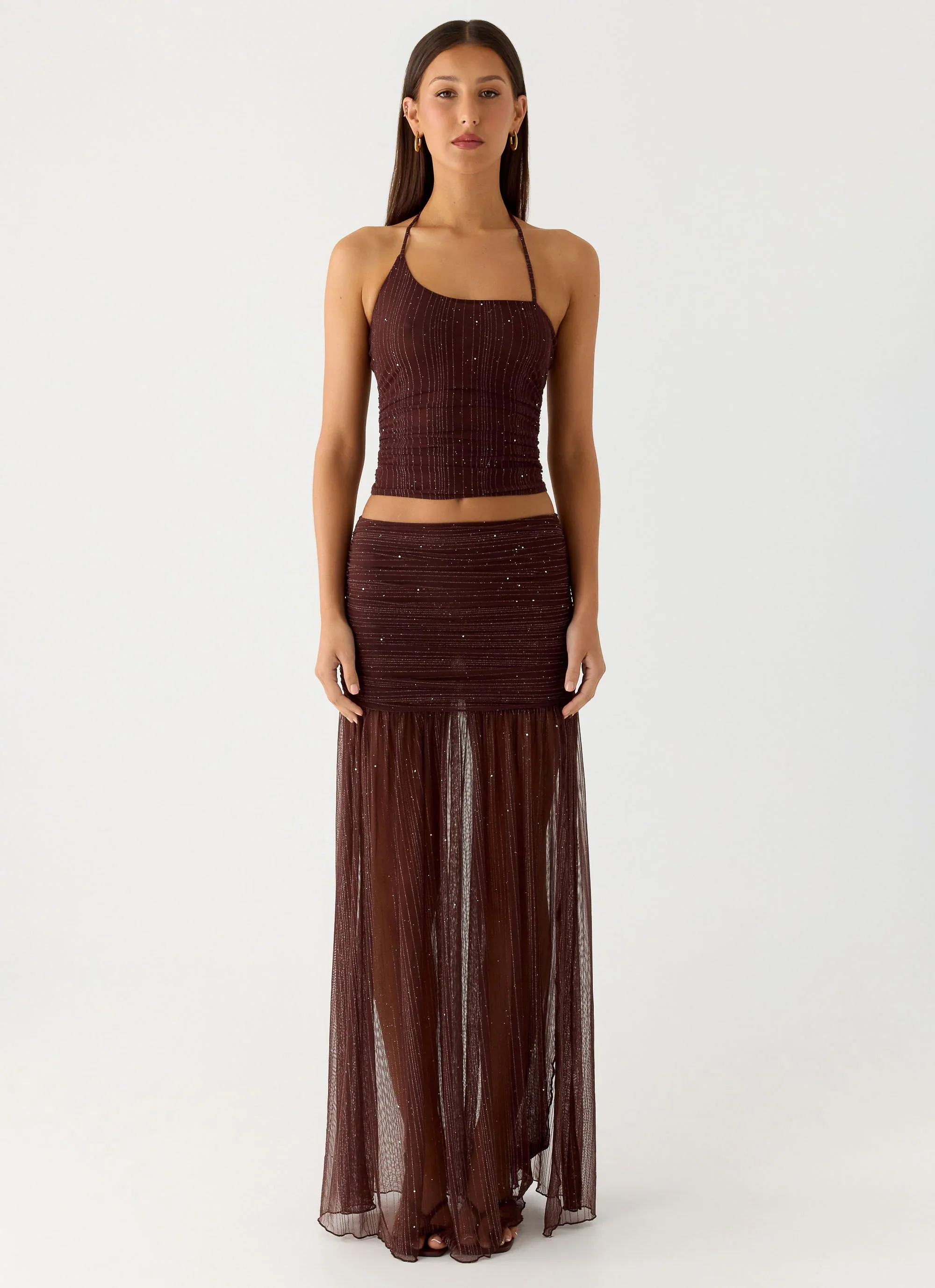Sparkling Night Maxi Skirt - Chocolate