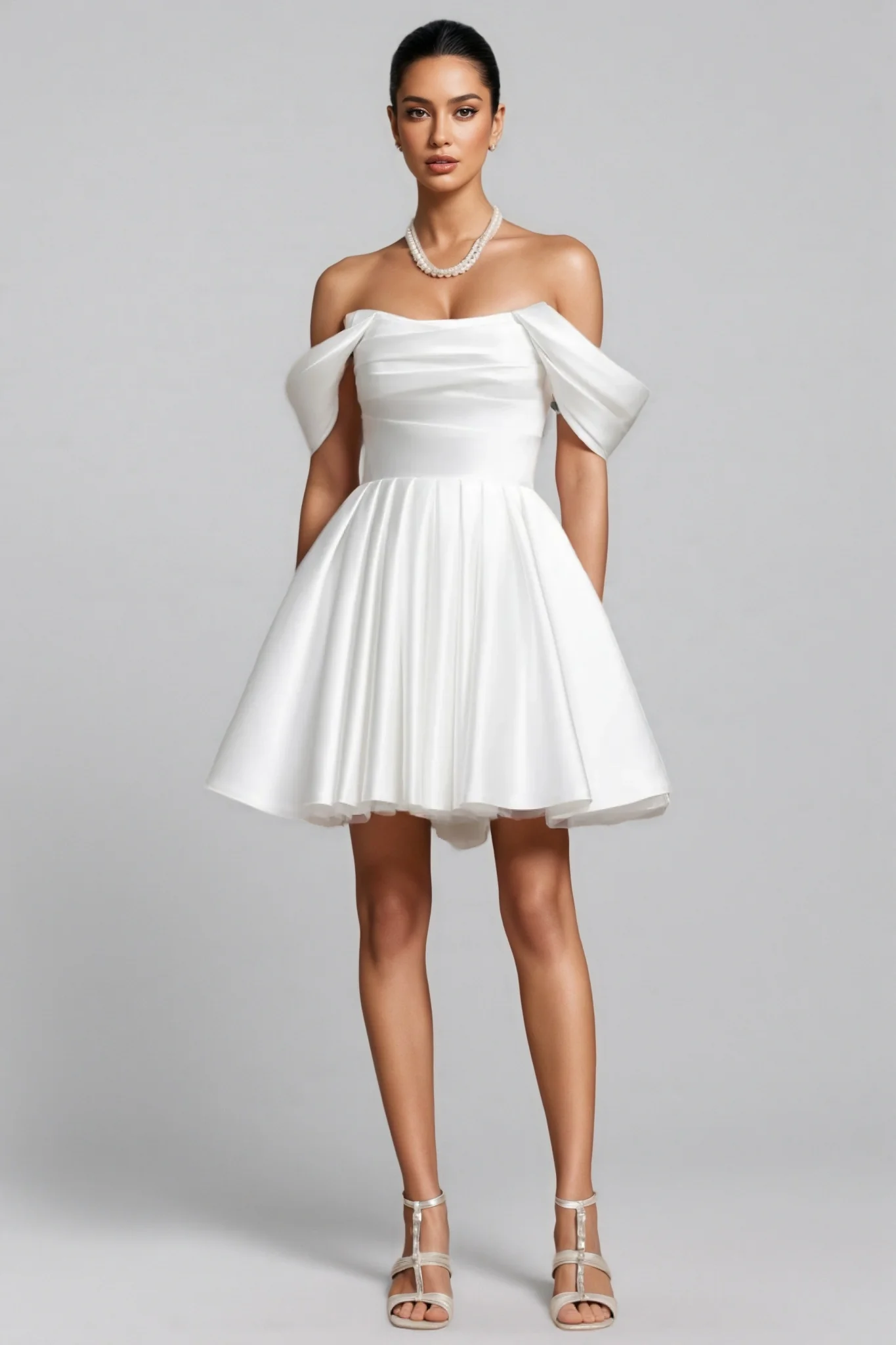 Debra Off Shoulder Wedding Mini Dress