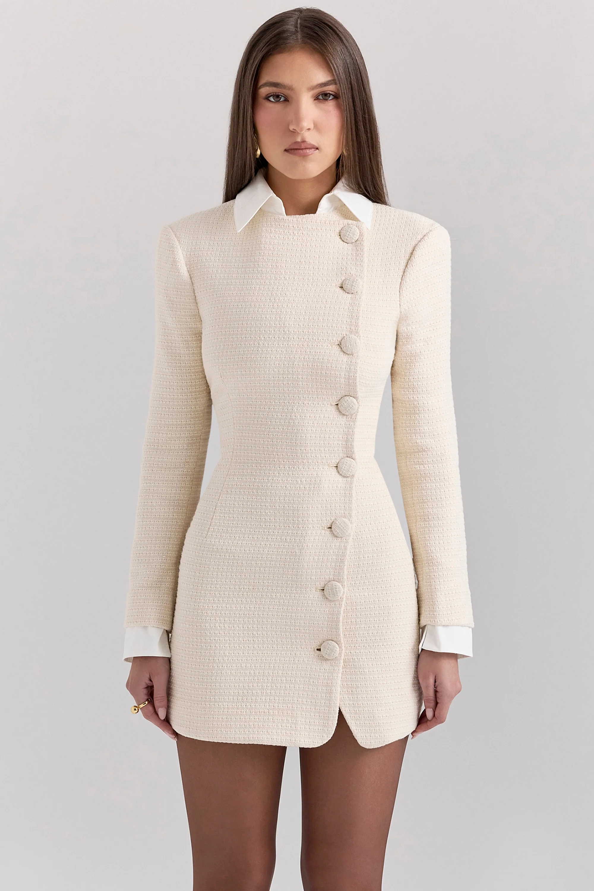 cream boucle tweed mini dress