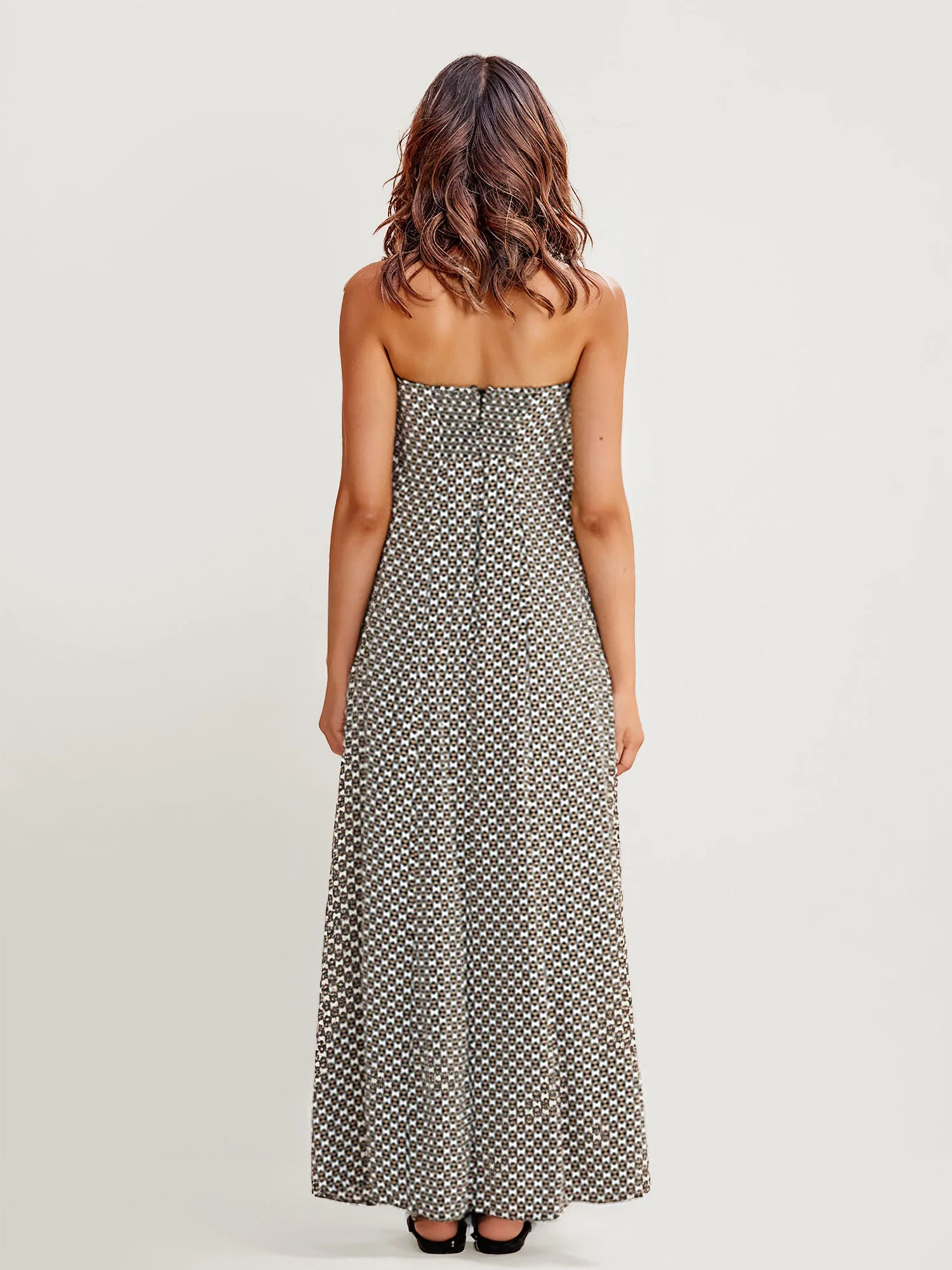 Geometric Print Strapless Maxi Dress