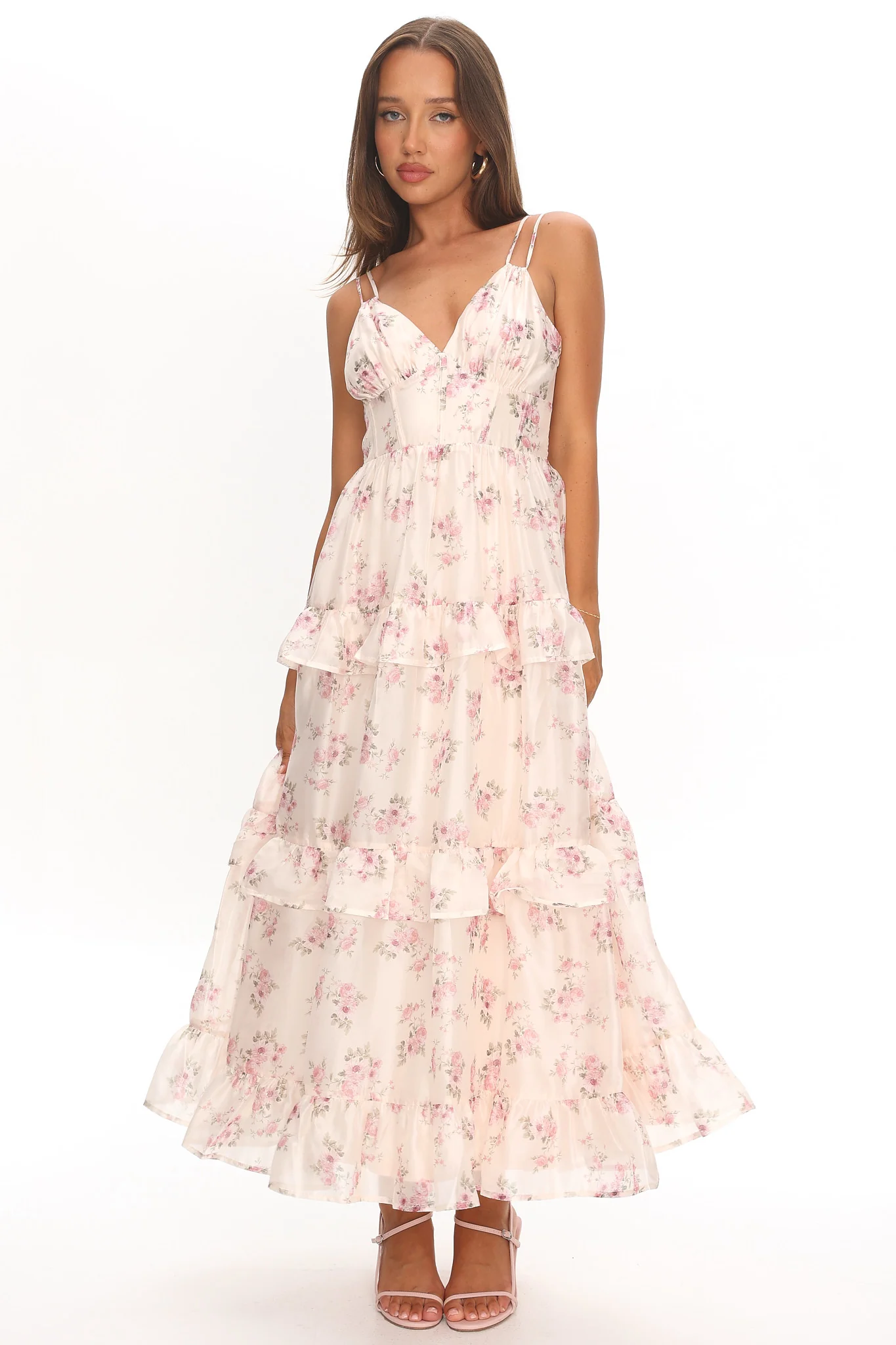 Layna Frill Trim Maxi Dress Floral Blush