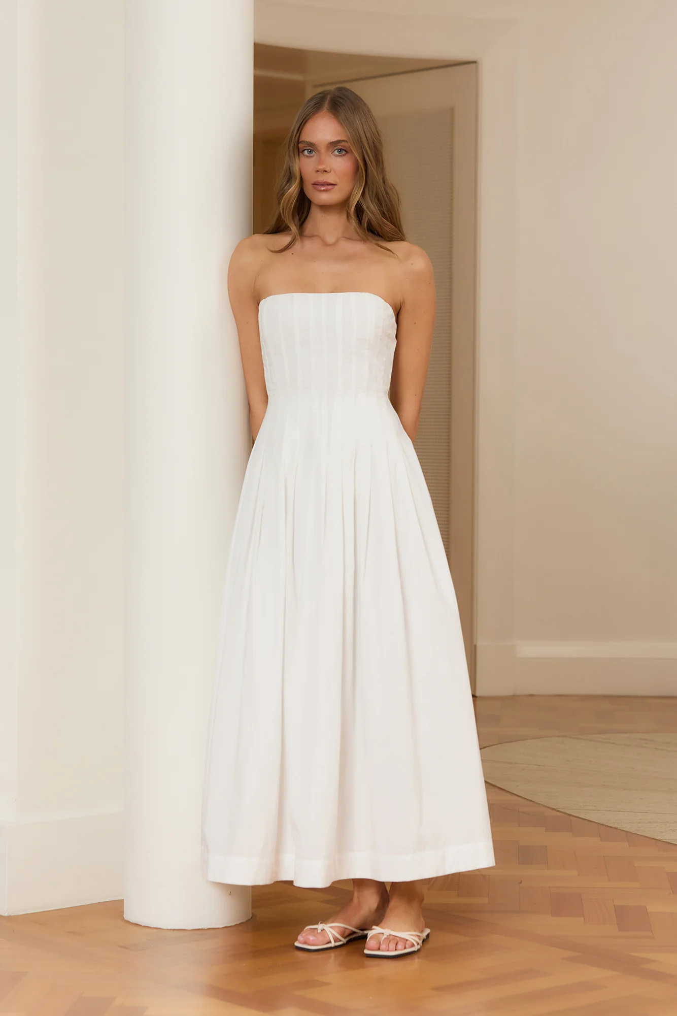 Sunshine Serenity Strapless Midi Dress White - FASHION NOB