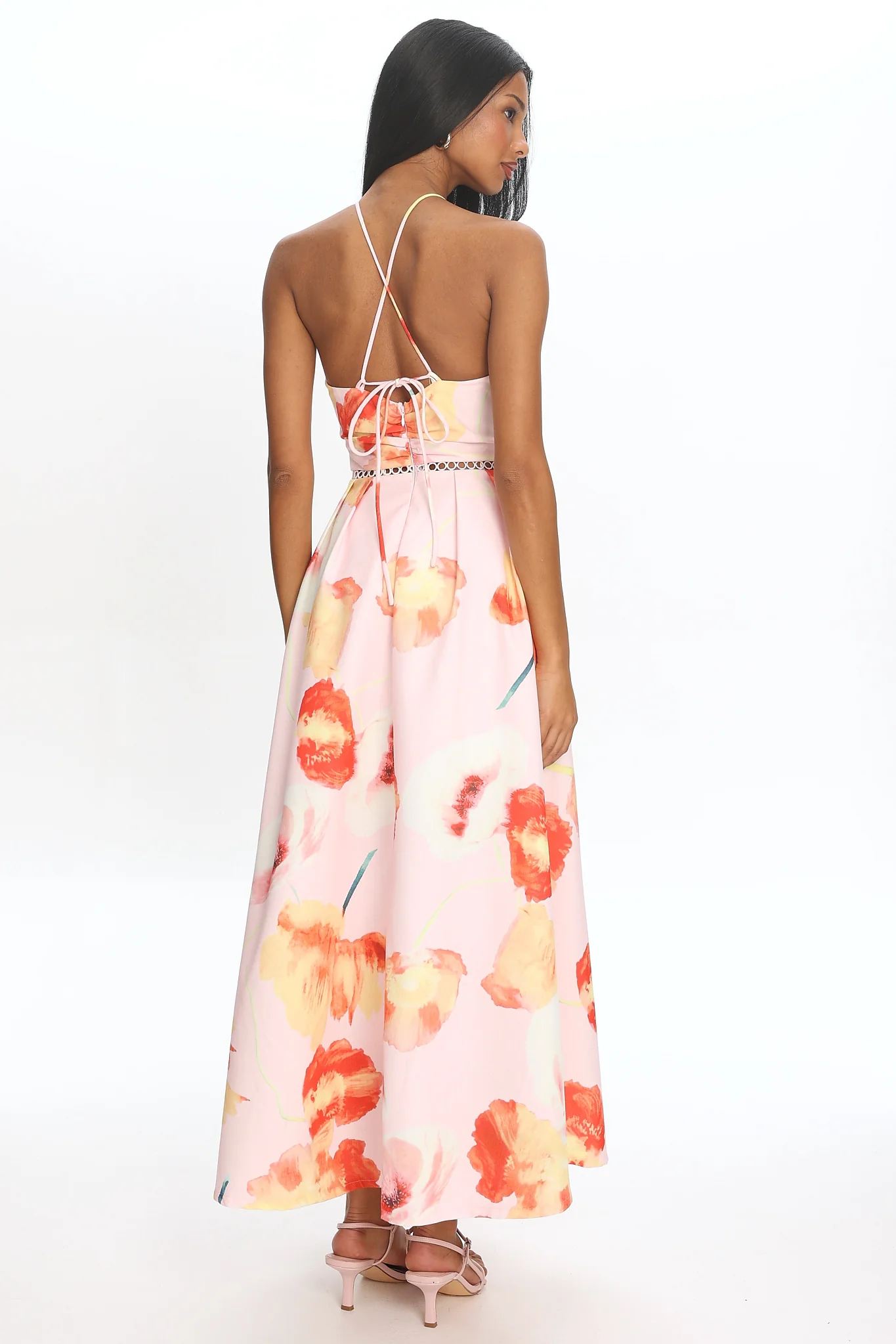 Ellin Tied Back Halter Maxi Dress Light Pink - luluinthesky