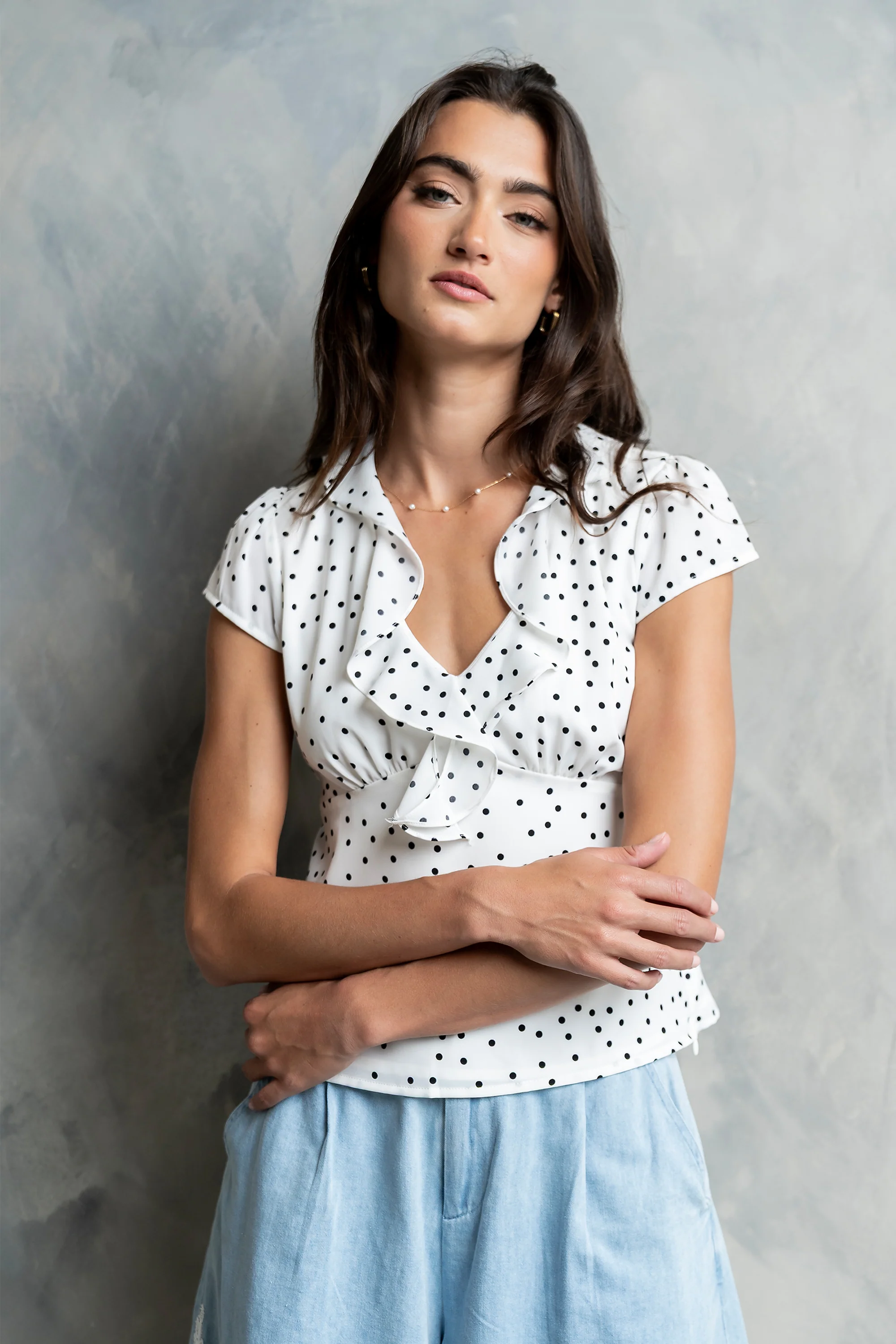 Lylah Polka Dot Top in White