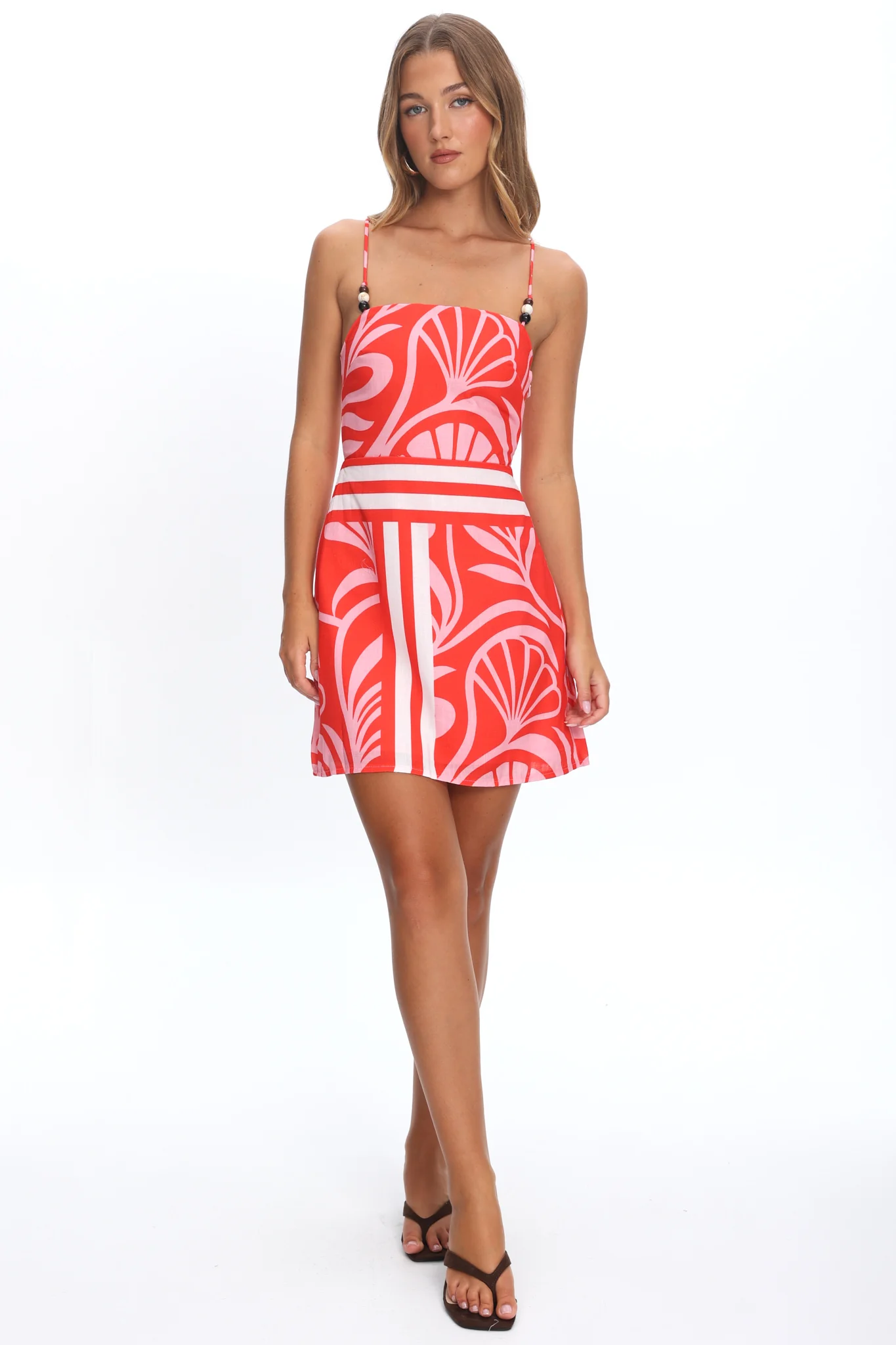 Jessamina Bead Strap Mini Dress Print Red