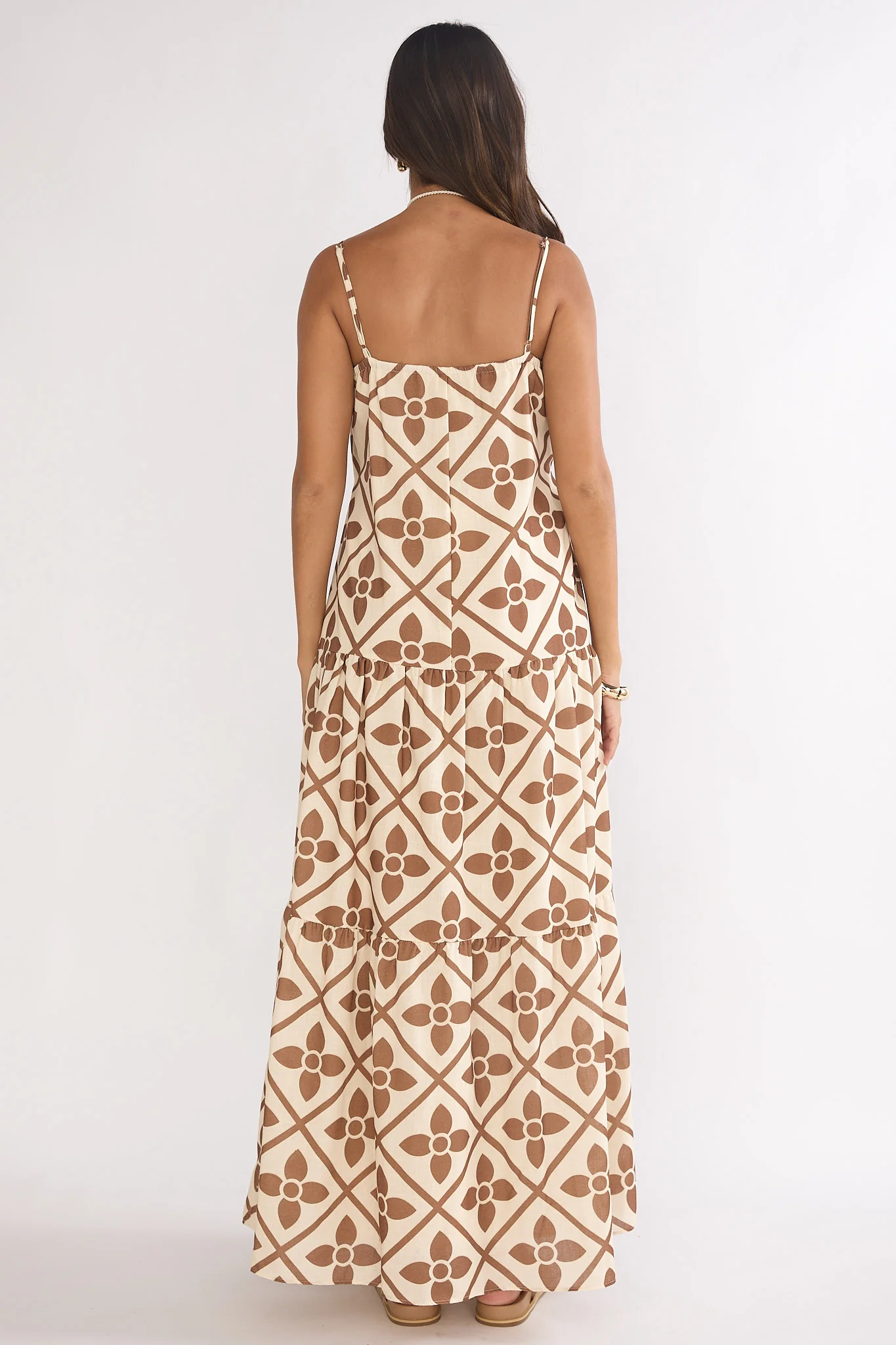 Lysette Pintuck Pleat Maxi Dress Brown Multi