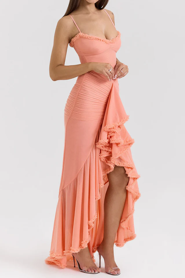 Apricot Ruffled Front Gown