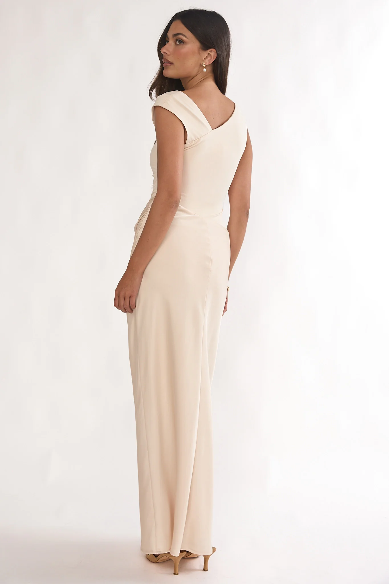 Brinelle Side Pleat Maxi Dress Ecru