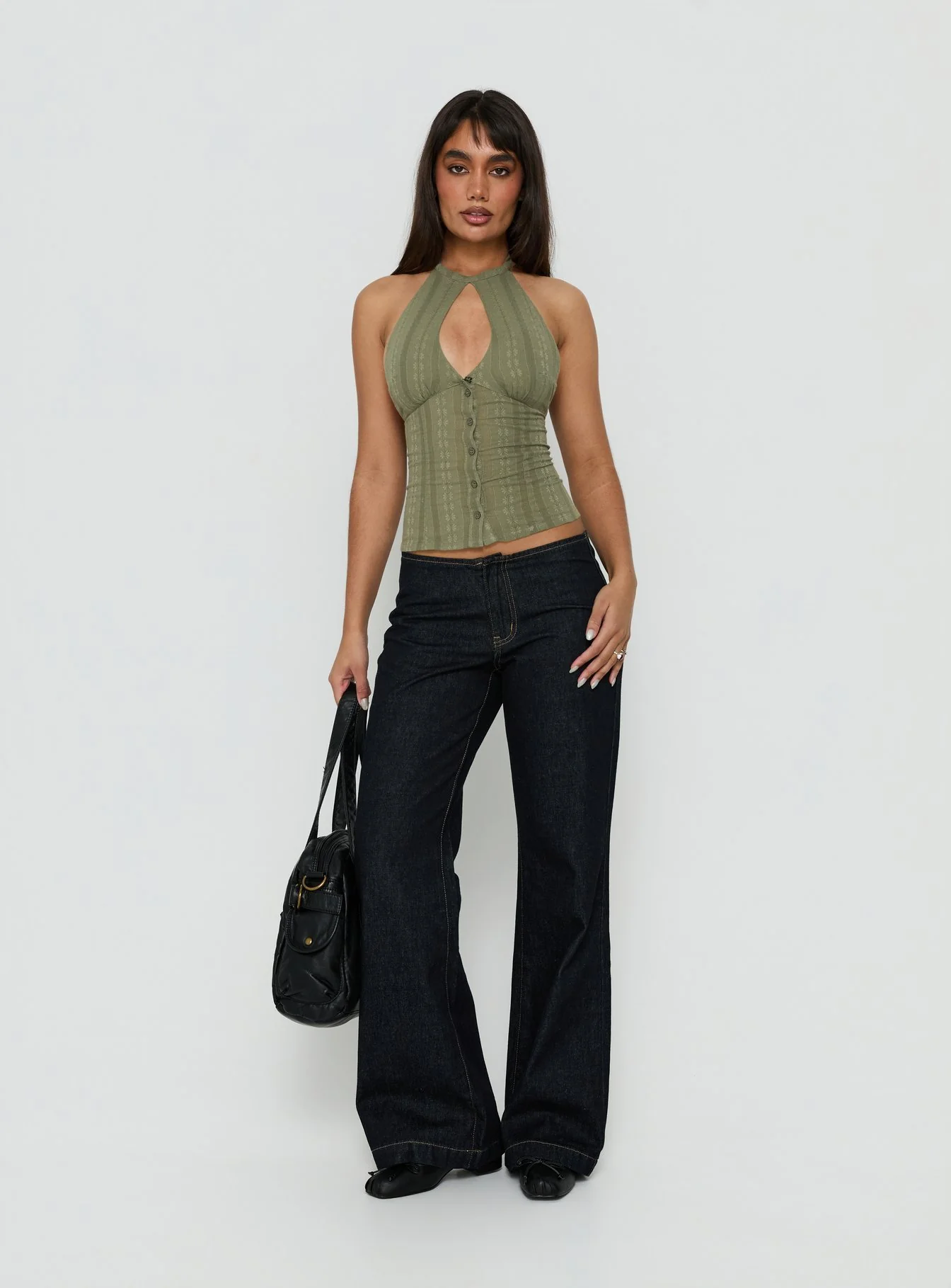 Call You Up Keyhole Backless Top Olive