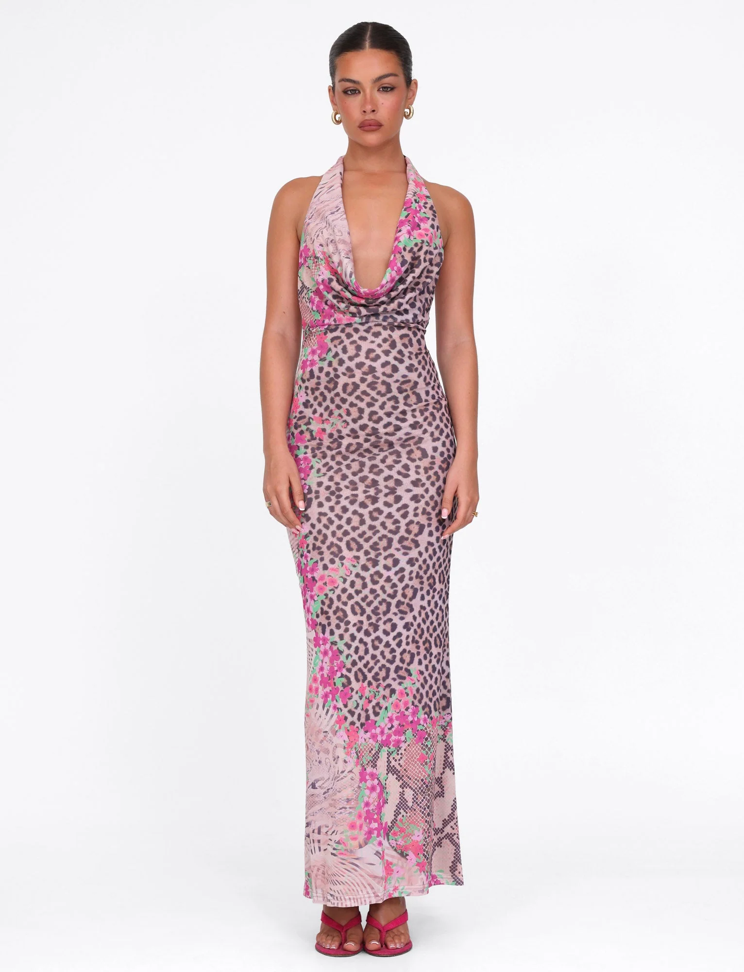 CATALINA MAXI DRESS - NEUTRAL : ANIMAL : ANIMAL FLORAL BORDER