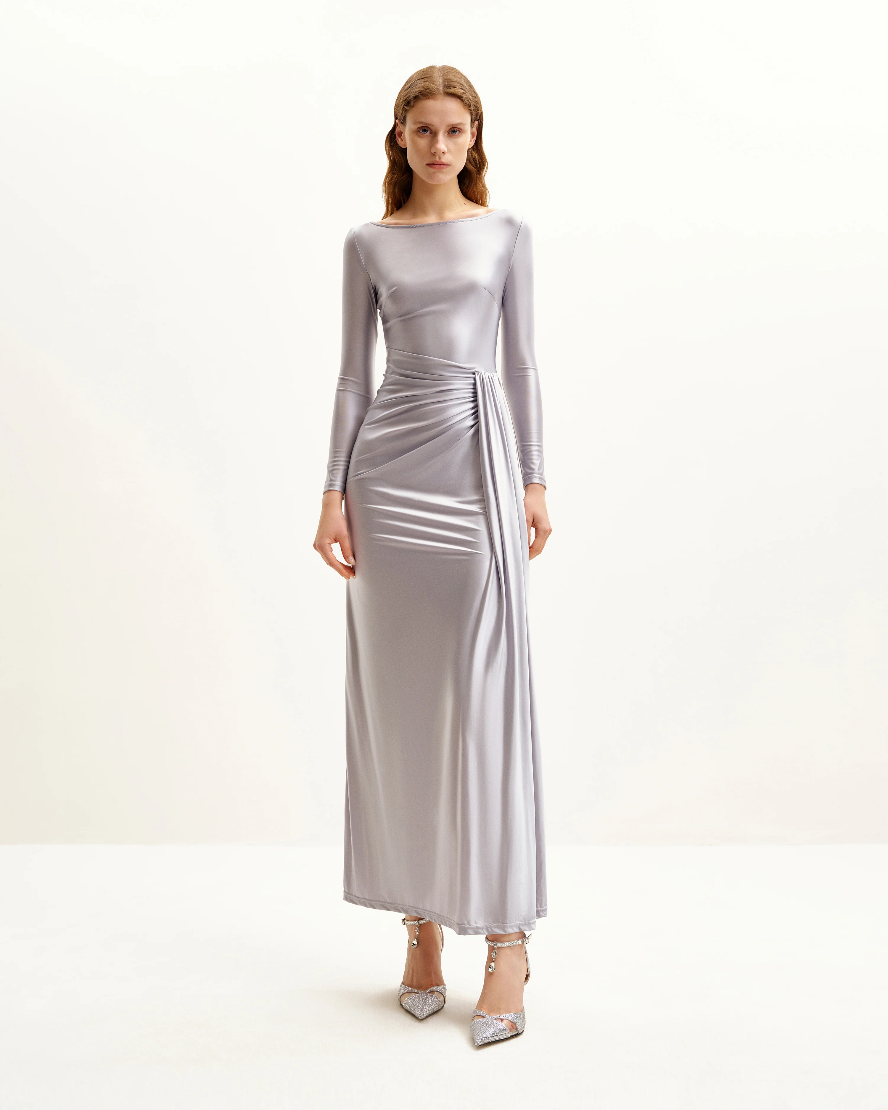 Amara Metallic Ruched Dress - Silver
