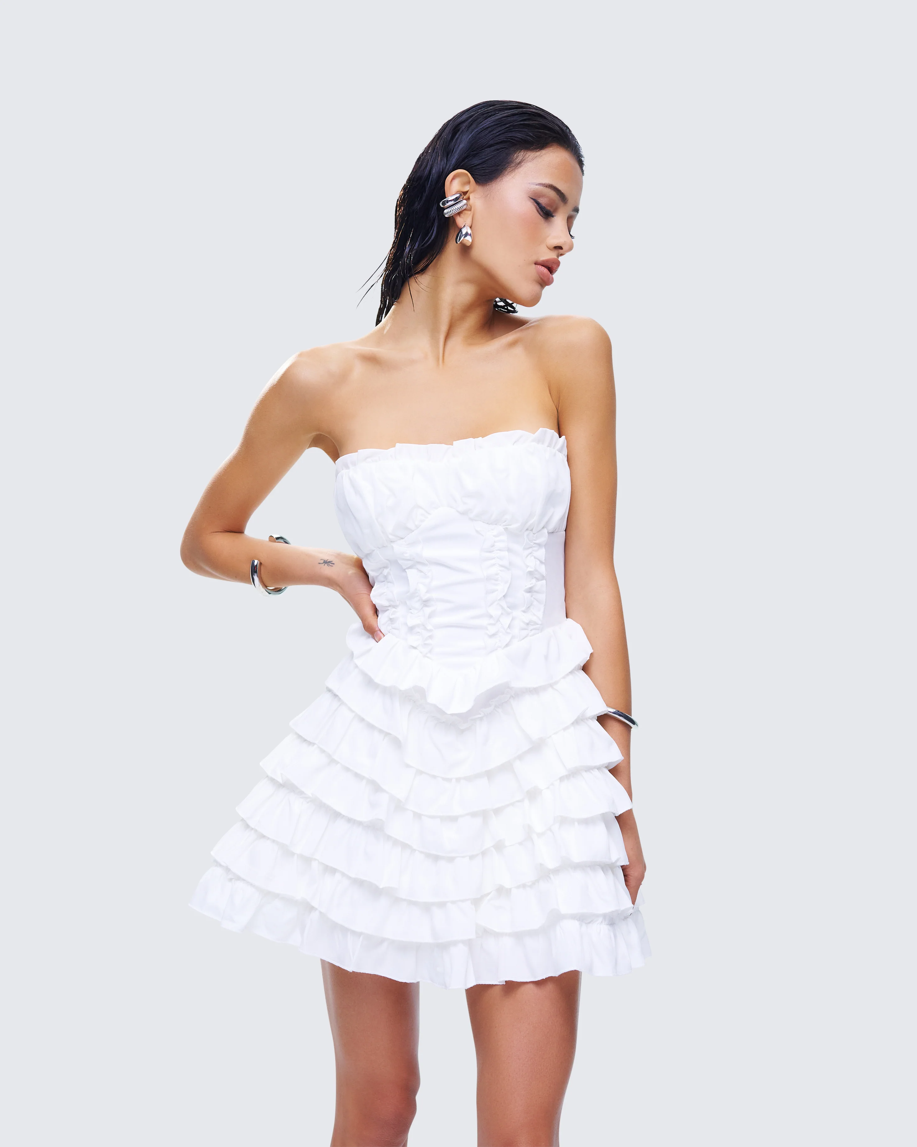 Pipi White Ruffle Mini Dress