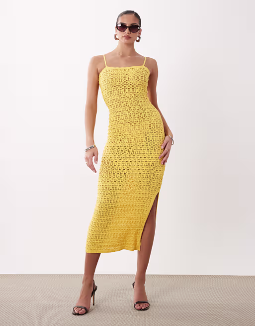 Gina Tricot strappy crochet summer maxi dress in yellow