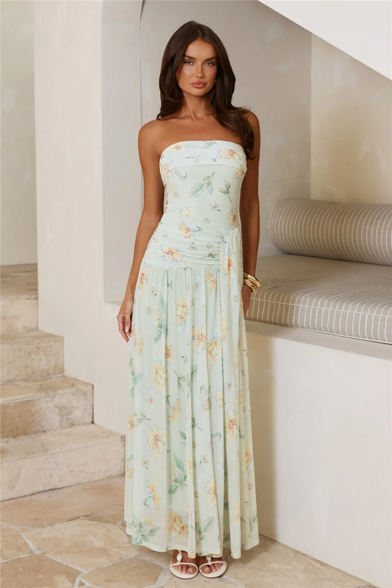 The Pretty Hour Mesh Strapless Maxi Dress Green