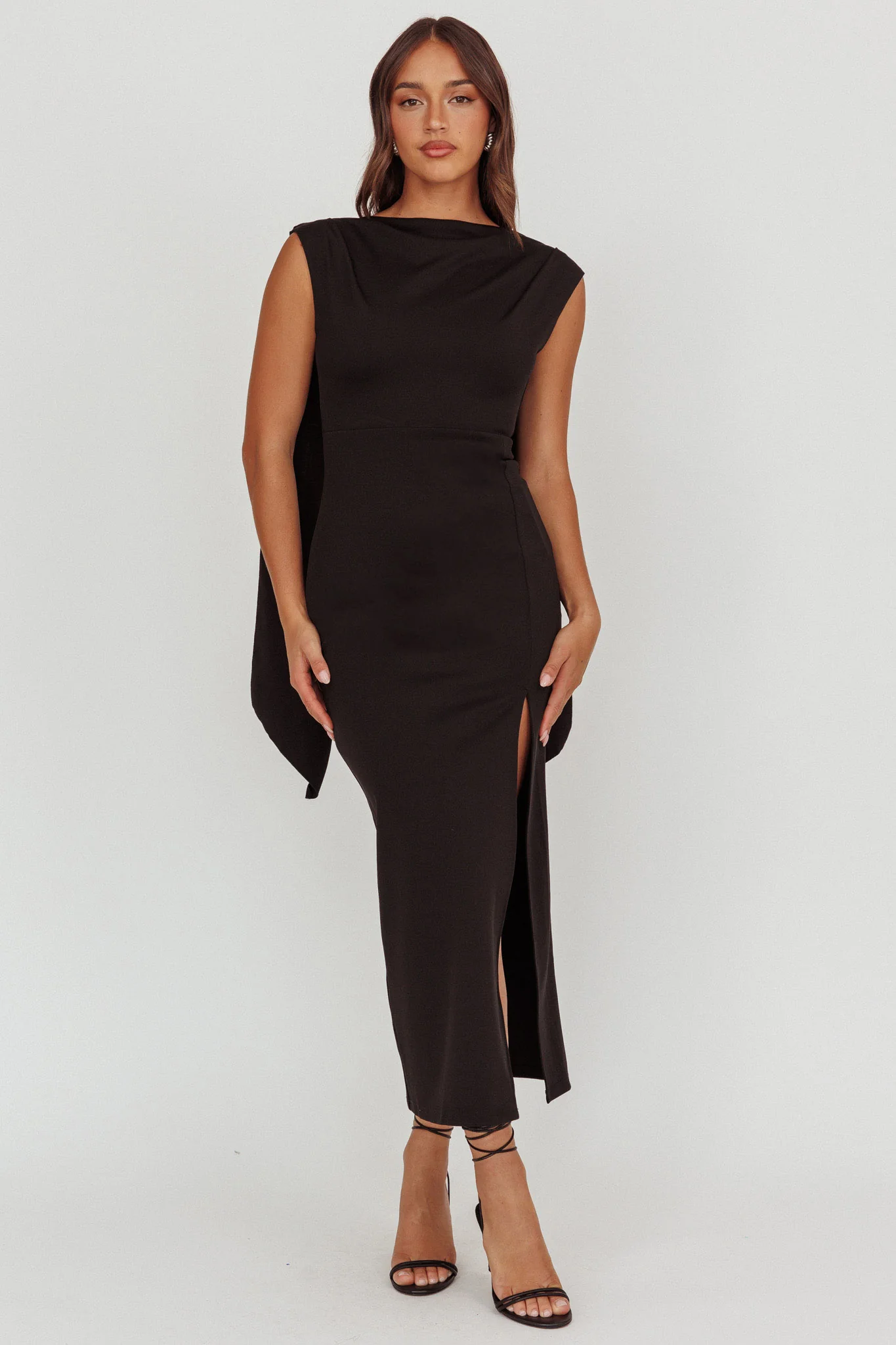 Looks Of Love Shoulder Sash Maxi Dress Black - luluinthesky