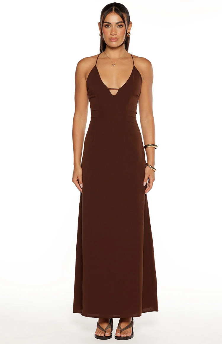 La Jolla Brown V-Neck Maxi Dress