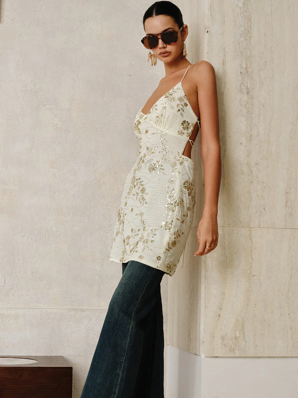 Sequin Cami Dress with Crisscross Back Tie - luluinthesky