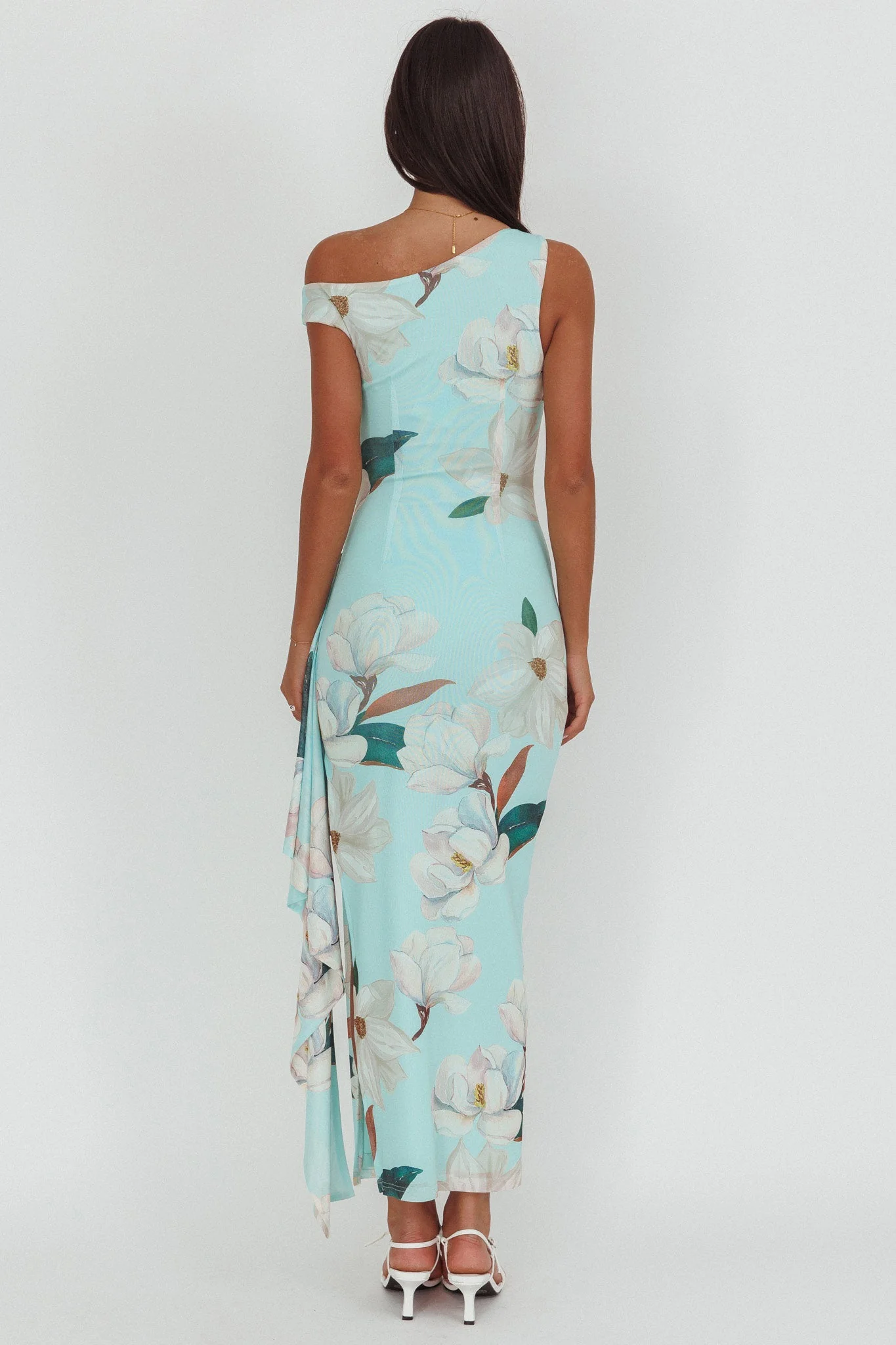 Raphaella Asymmetric Neckline Split Maxi Dress Magnolia Mint