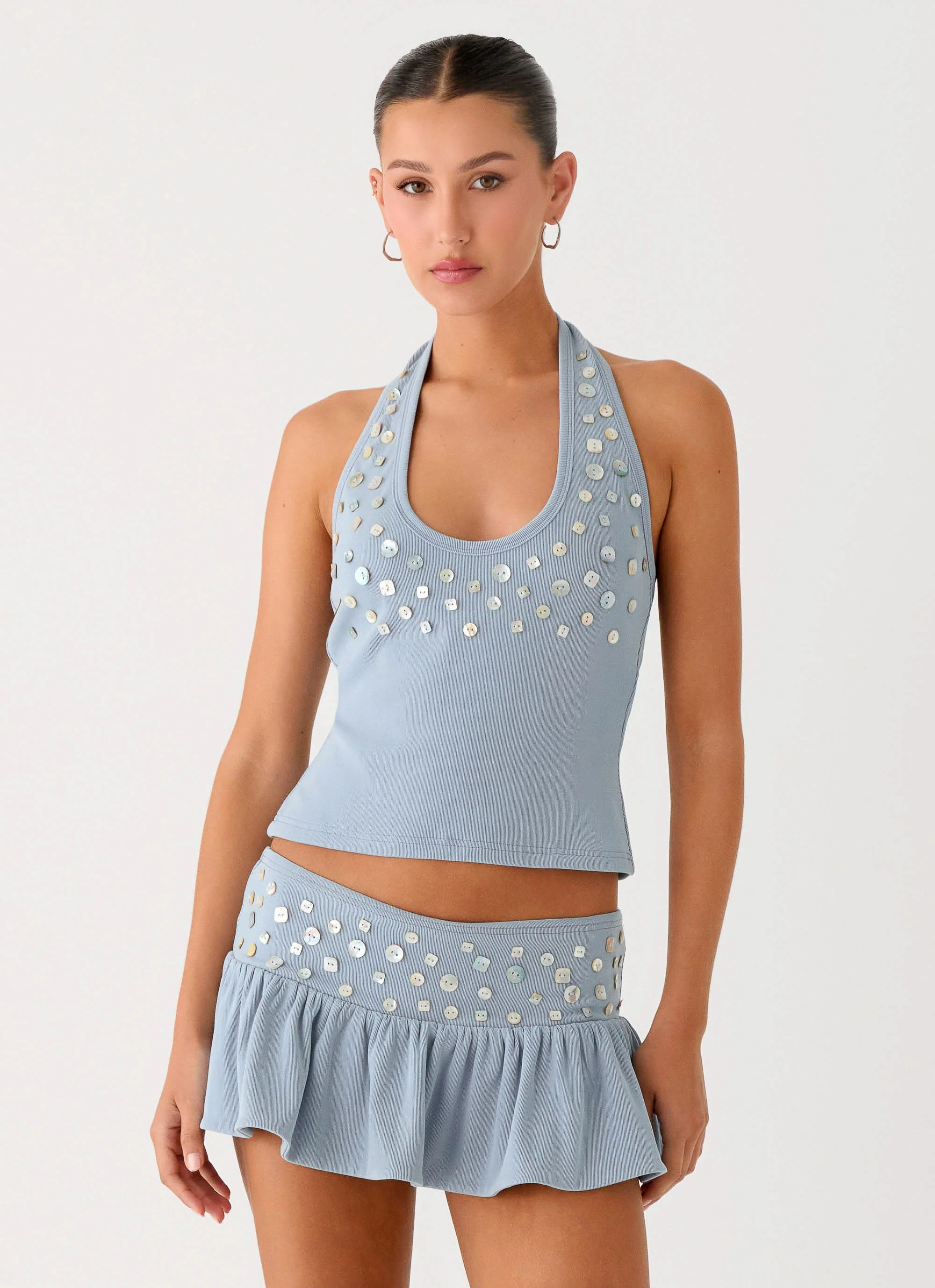 Vegas Nights Halter Neck Top - Blue - luluinthesky