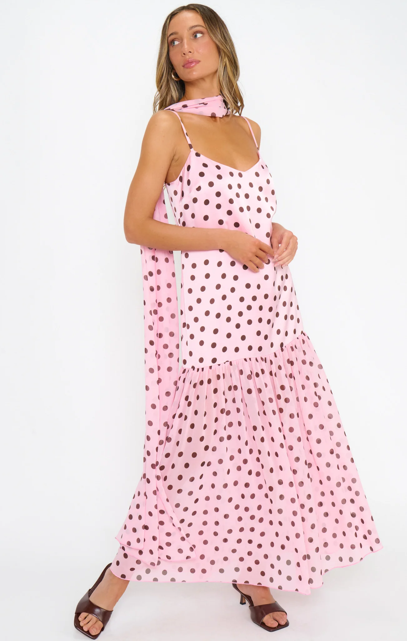 Dalia Maxi Dress ~ Pink Truffle Polka Dot