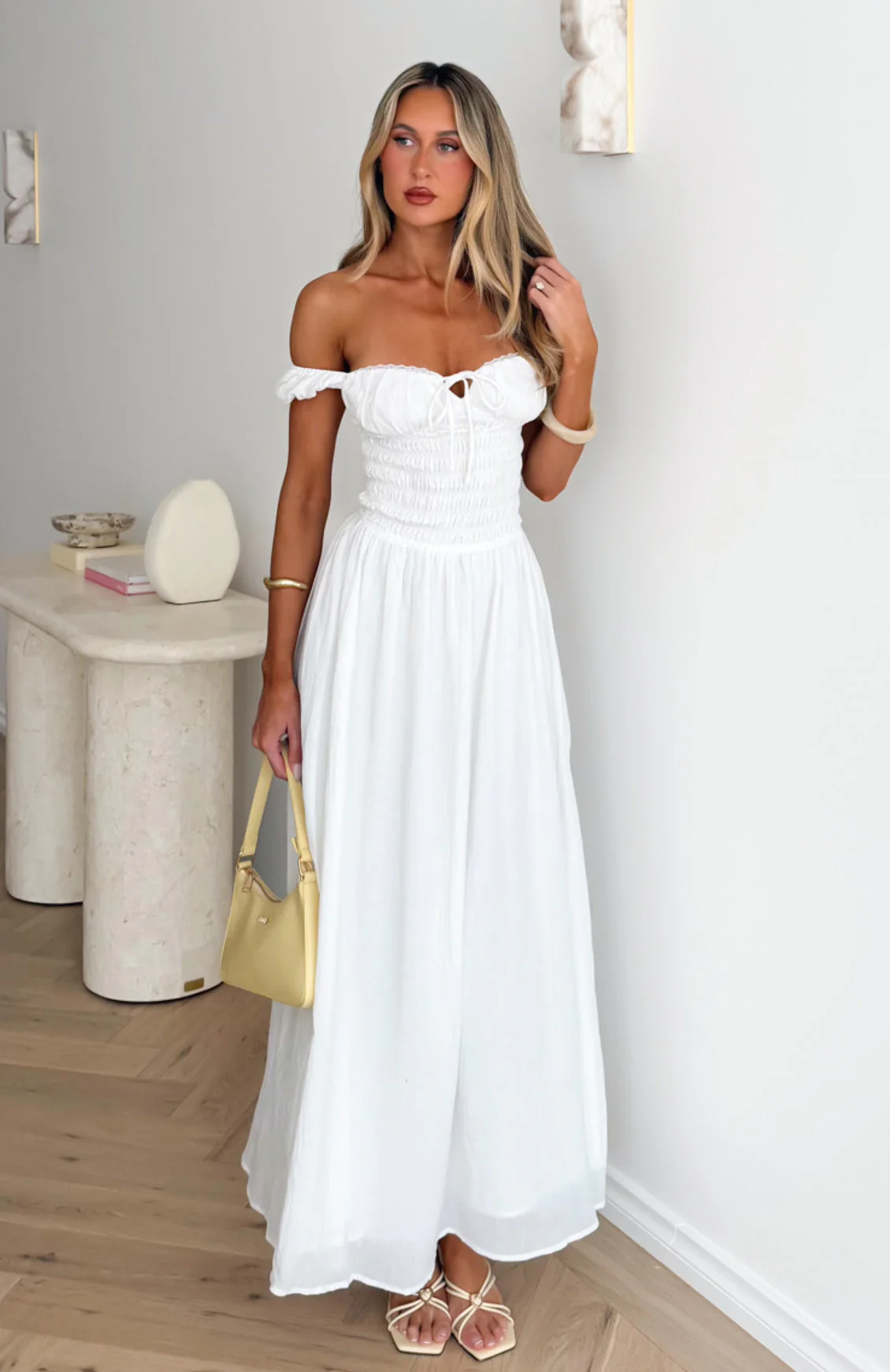 High Views Off Shoulder Maxi Dress White