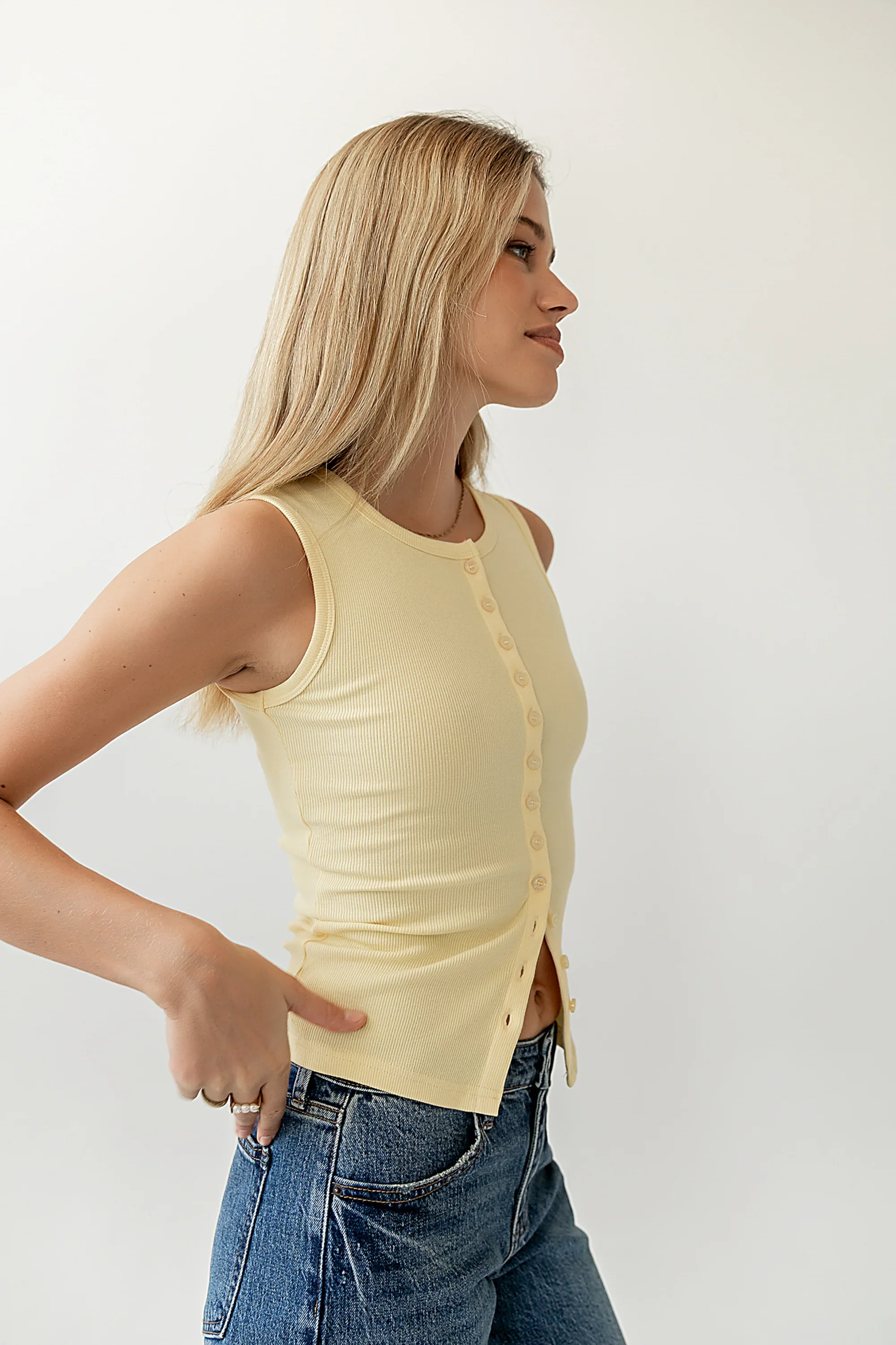 Lucas Button Up Tank Top in Yellow