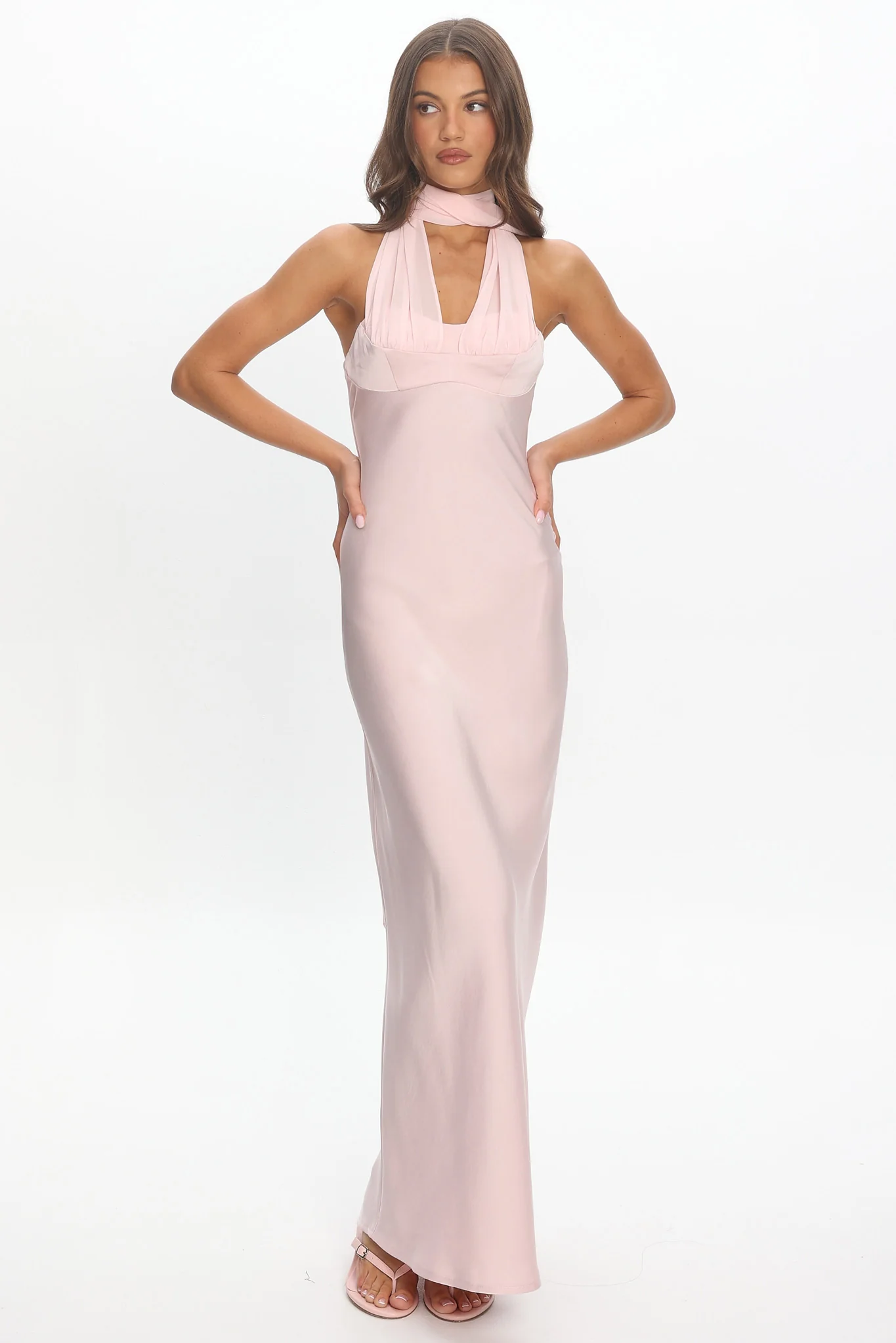 Tirsa Scarf Neck Satin Slip Gown Pink