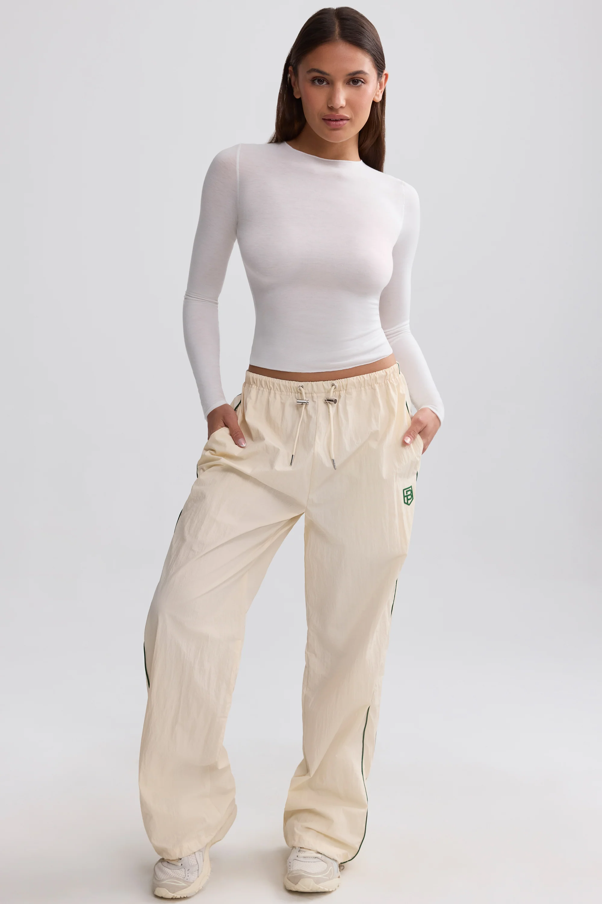 Water-Repellent Wide-Leg Track Pants in Marble