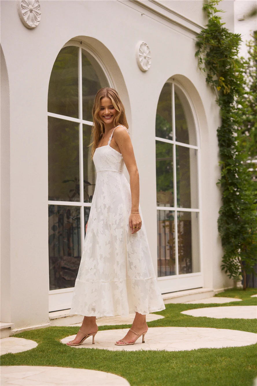 Garden Romance Midi Dress White - luluinthesky