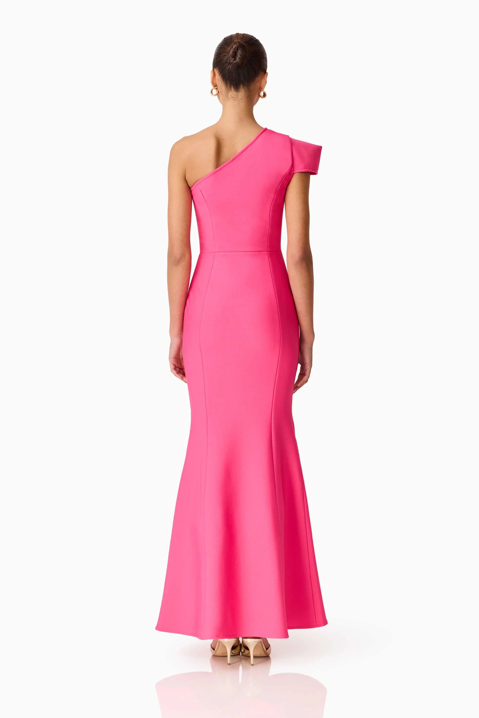 Opline One Shoulder Gown in Hot Pink