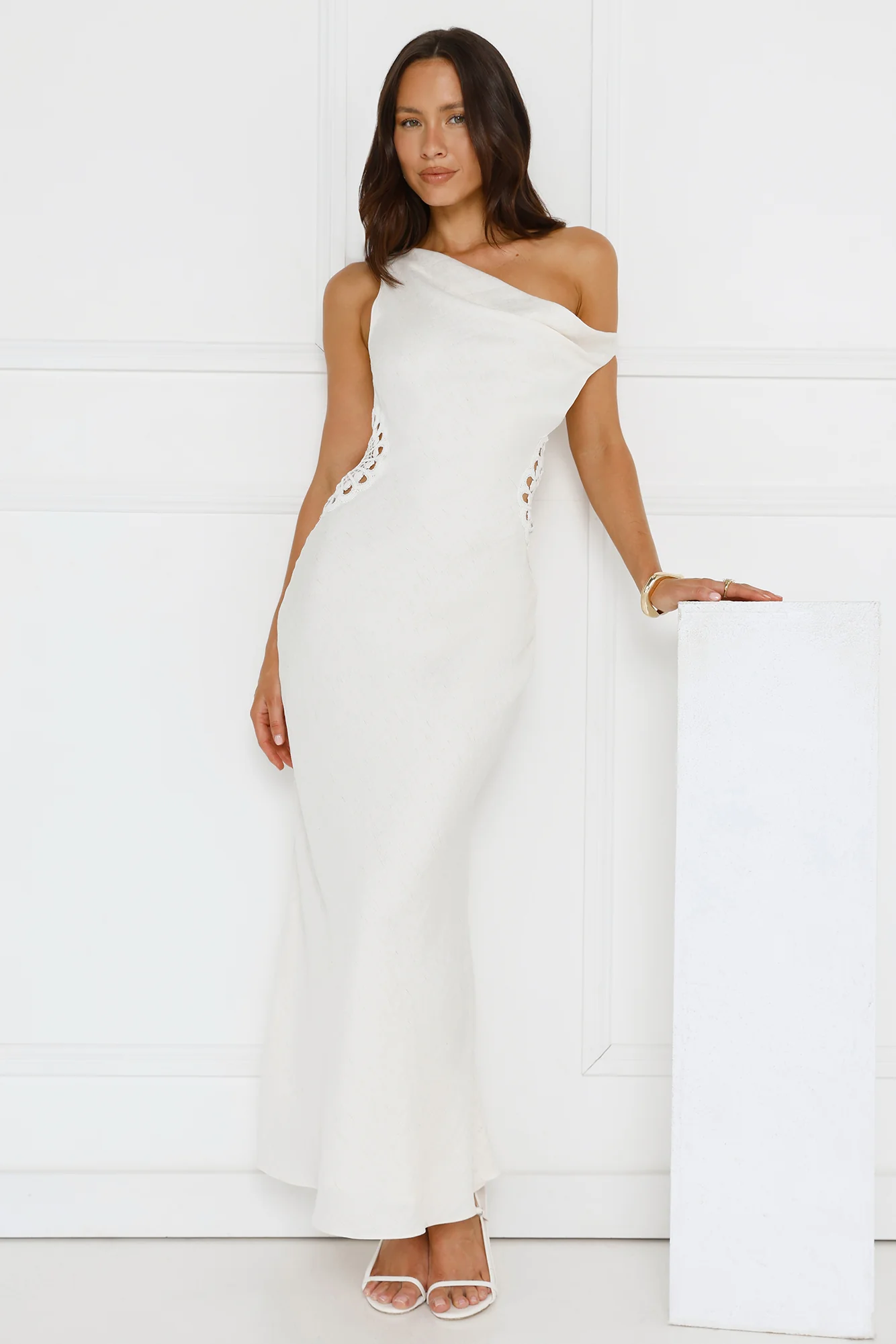 Pure Magic Linen Blend Off Shoulder Maxi Dress Cream