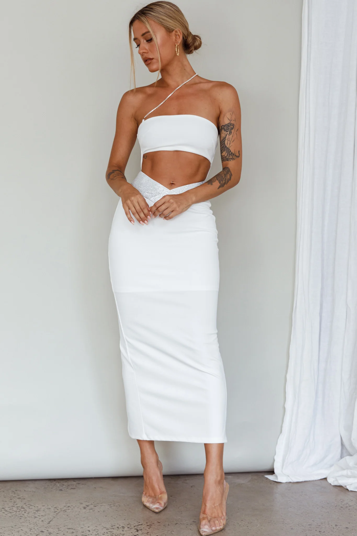 Megyn Diamante Midi Dress White