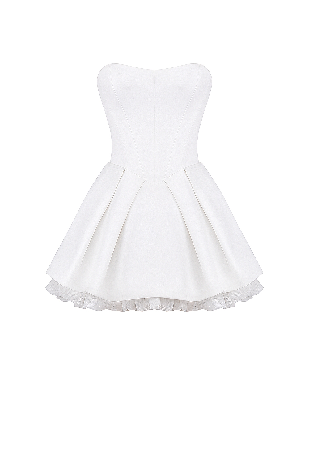 white satin strapless bow mini gown