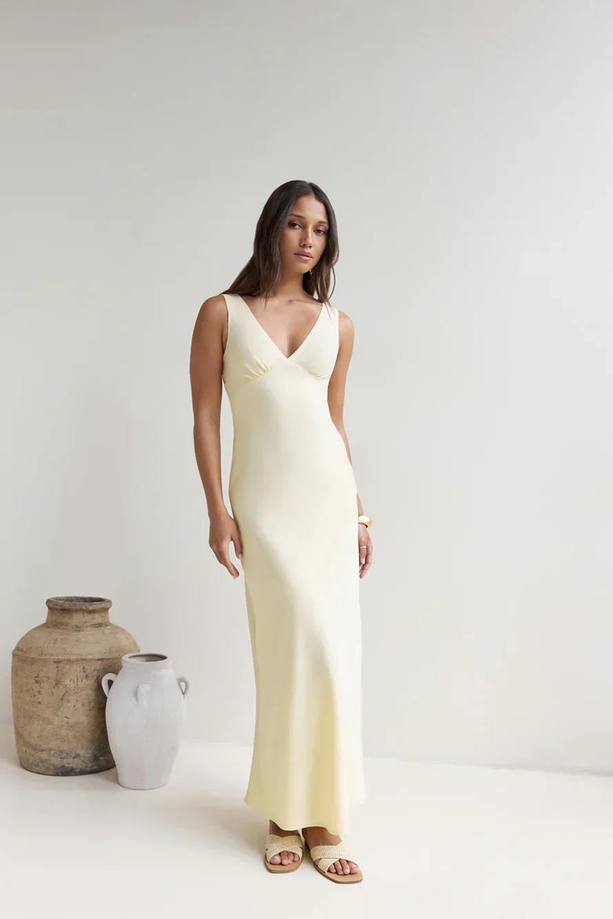 Lost In Daydreams Satin Maxi Dress Yellow - luluinthesky