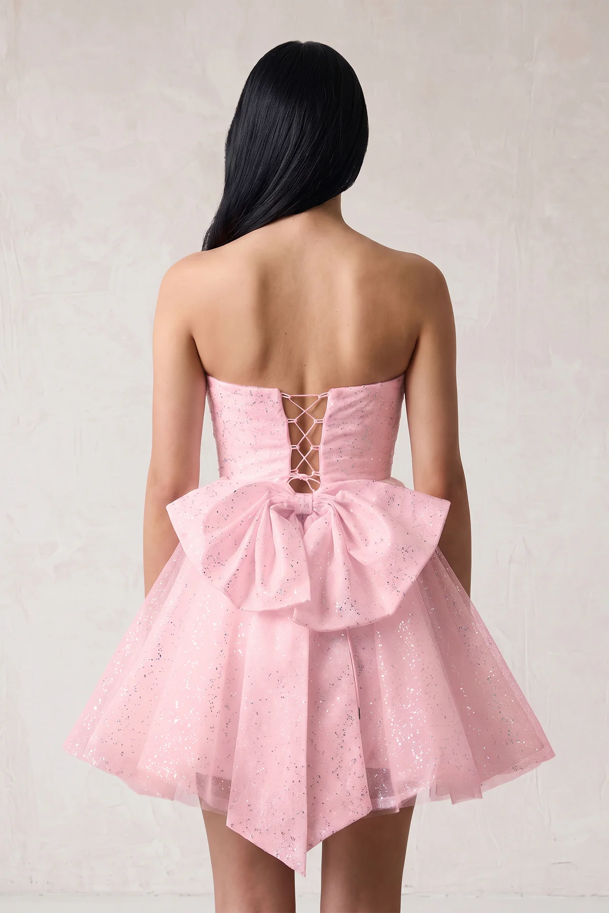 White A Line Strapless Glitter Tulle Ruffled Homecoming Dresses with Bow