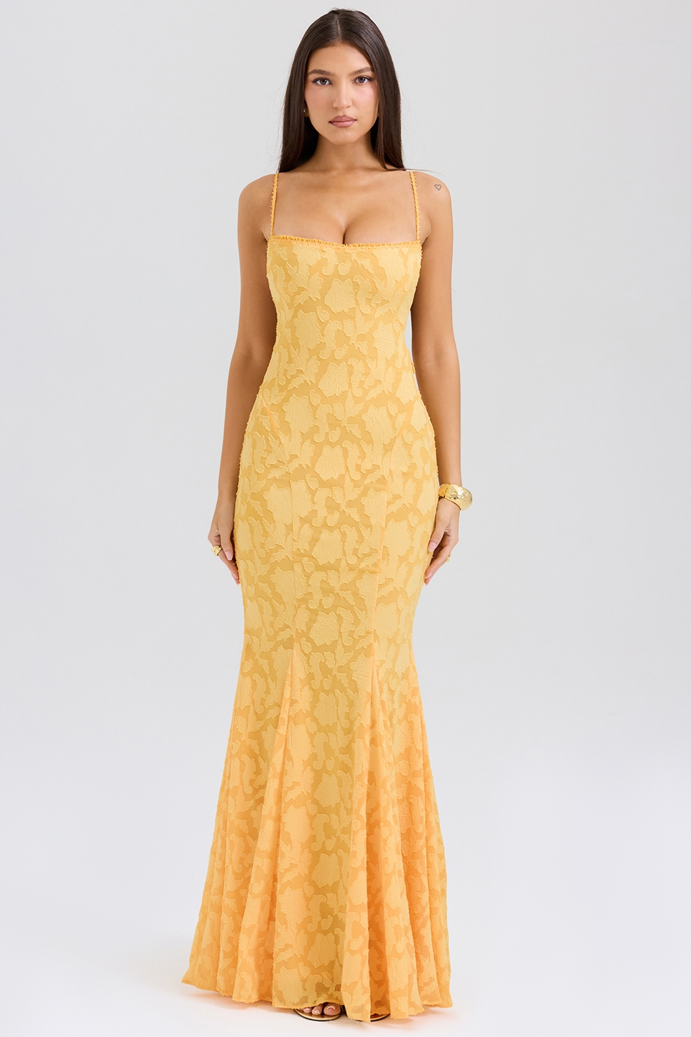 Apricot Lace Up Back Maxi Dress