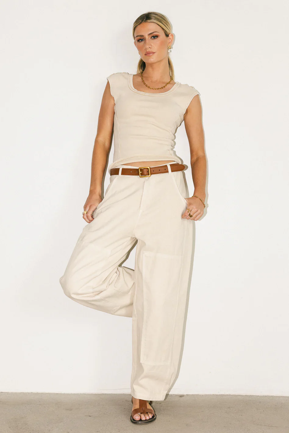 Penny Cap Sleeve Top in Khaki