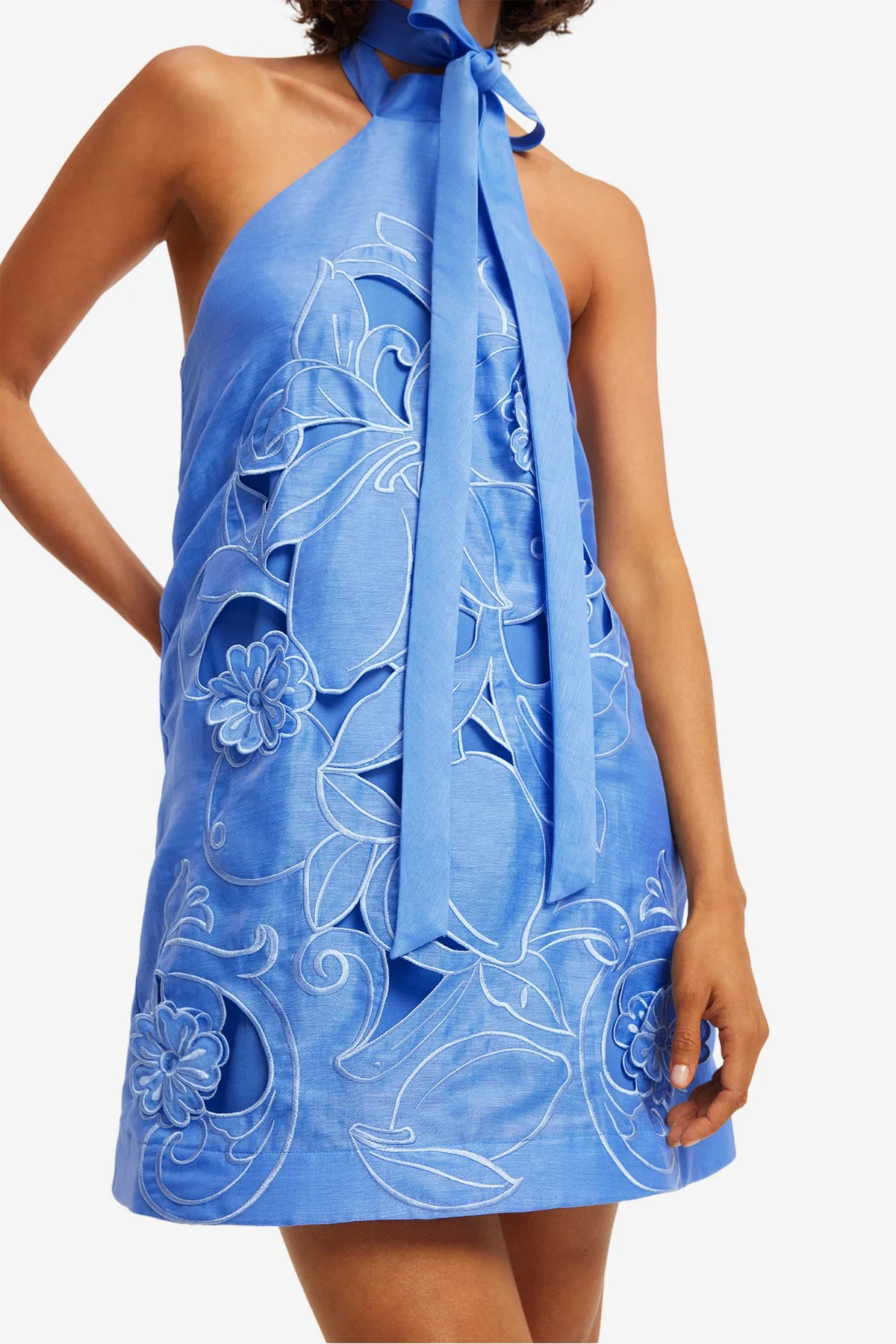 Lola Appliqué Halterneck Mini Dress - Azure