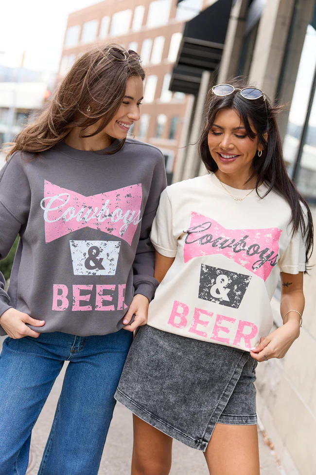 Cowboys & Beer Dark Grey Graphic Sweatshirt