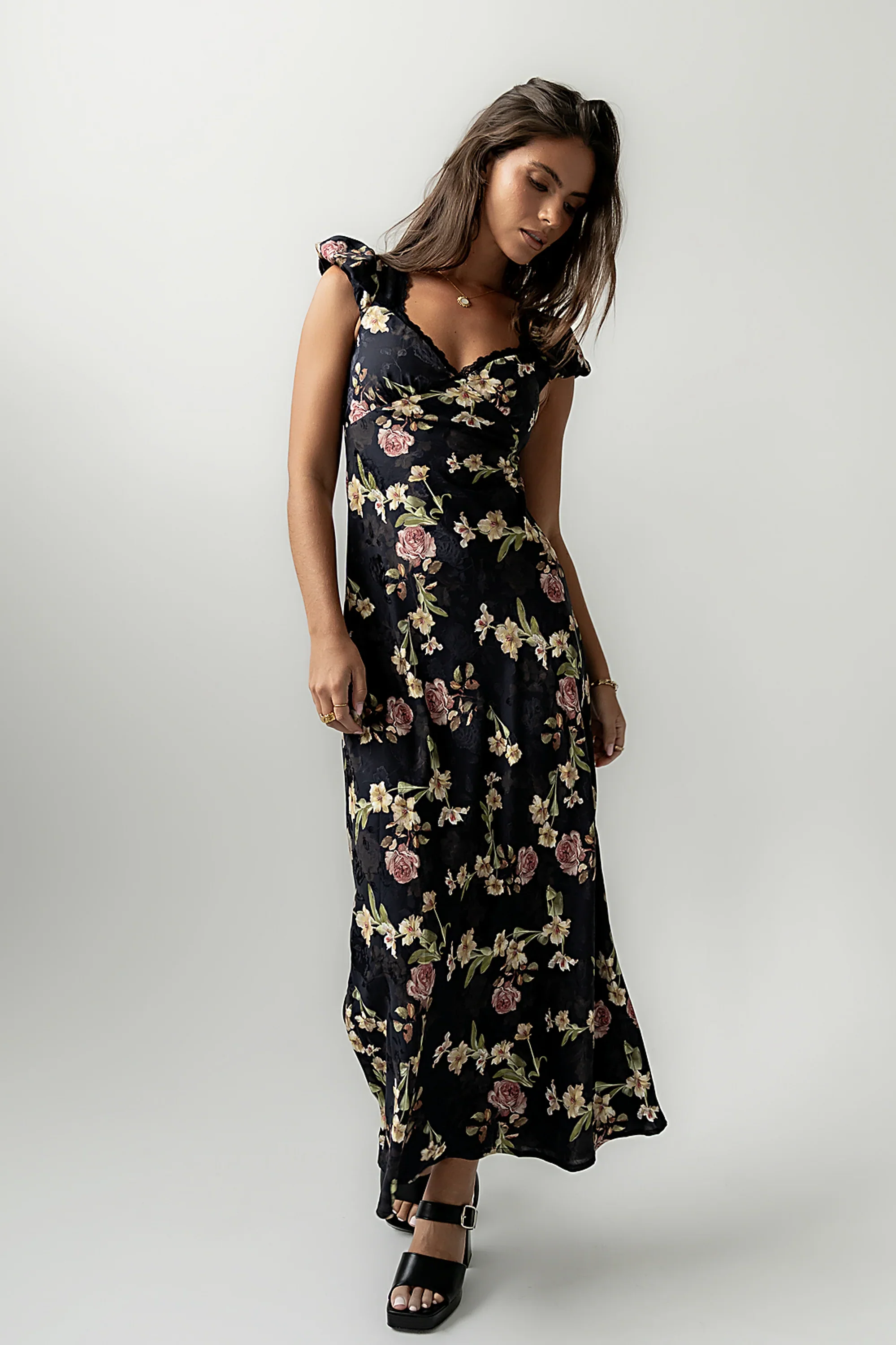 Asa Floral Maxi Dress in Black