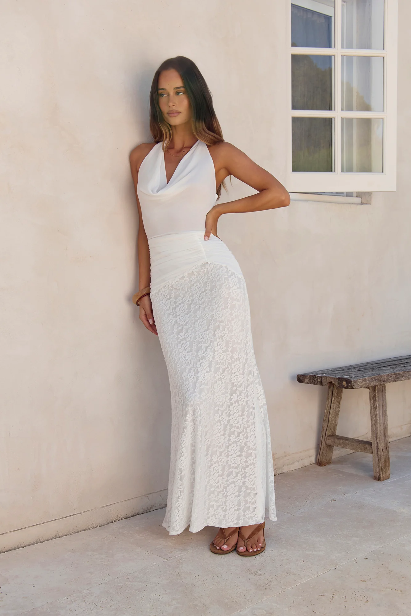 Fly To Paradise Mesh Halter Maxi Dress White - luluinthesky