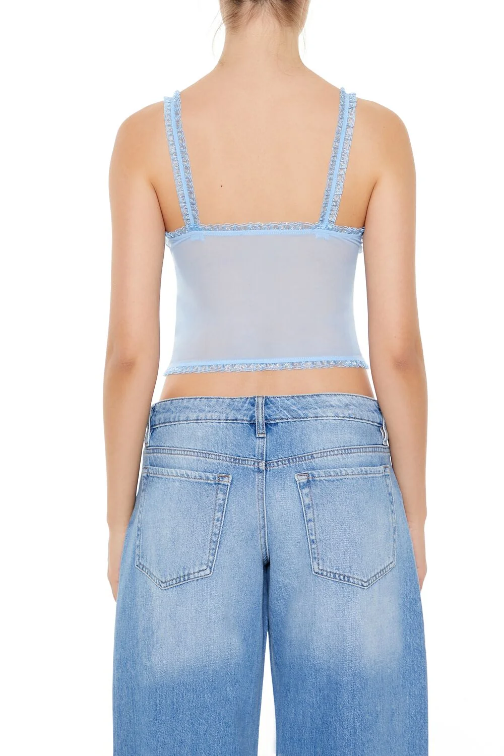Mesh Ruffle-Trim Cropped Cami