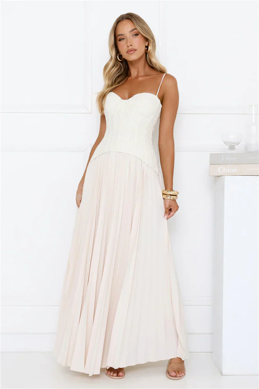 Antique Roses Lace Maxi Dress Cream