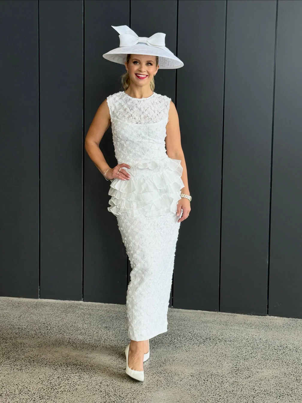 Athena Lace Midi Dress in White